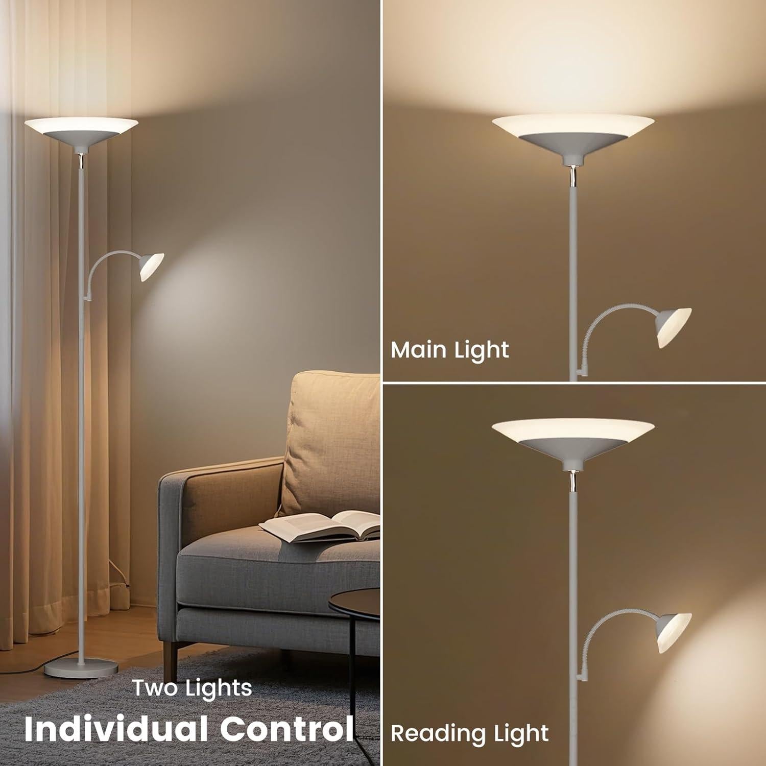 Lámpara de Pie Torchiere SIBRILLE 34W Gris Plateado Regulable