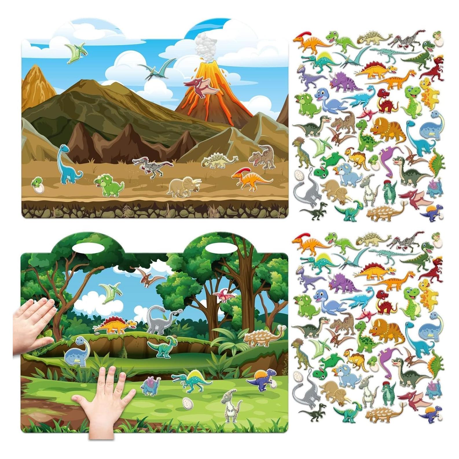 Juego de Stickers 3D de Dinosaurios Tevxj - 100 Calcomanías Reutilizables