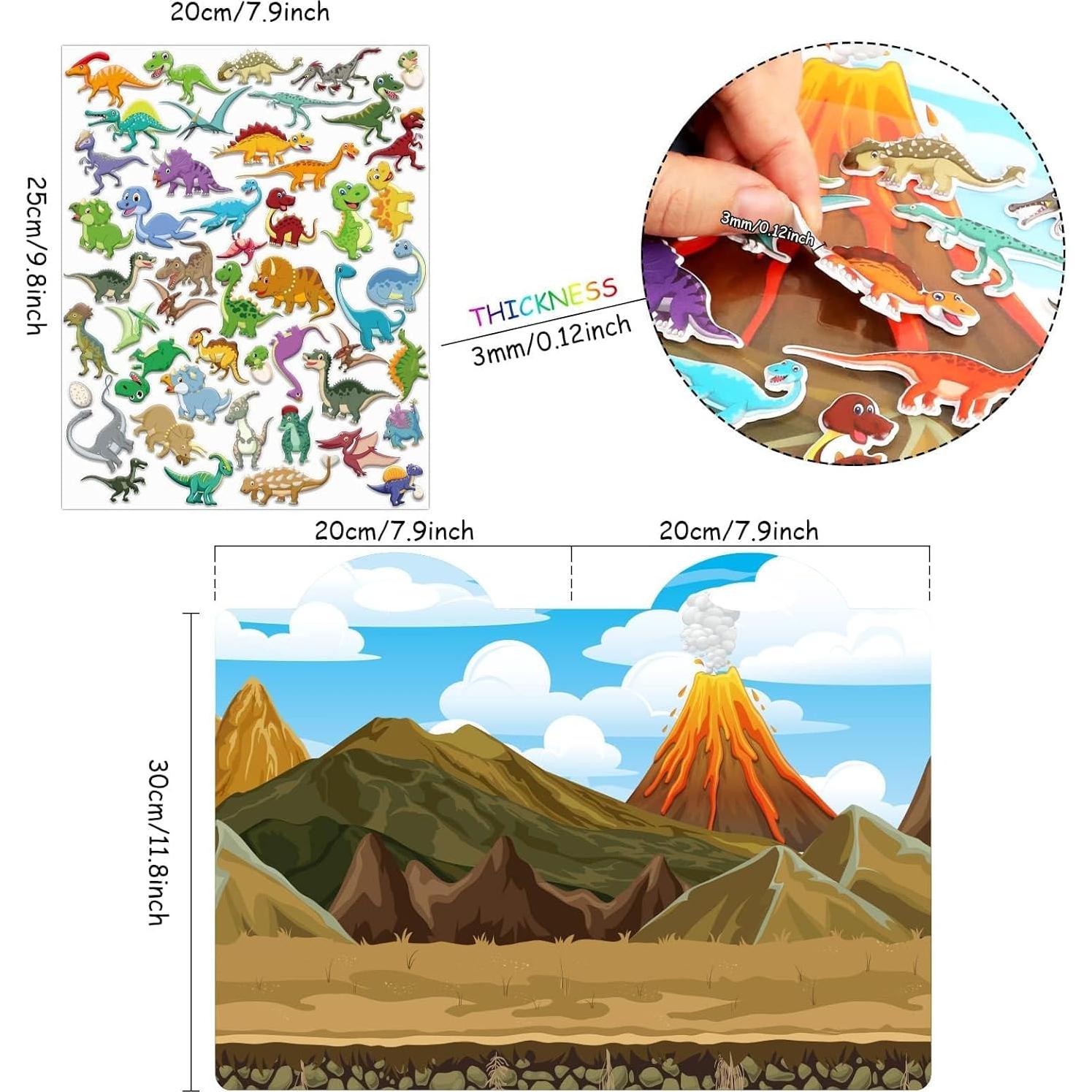 Juego de Stickers 3D de Dinosaurios Tevxj - 100 Calcomanías Reutilizables