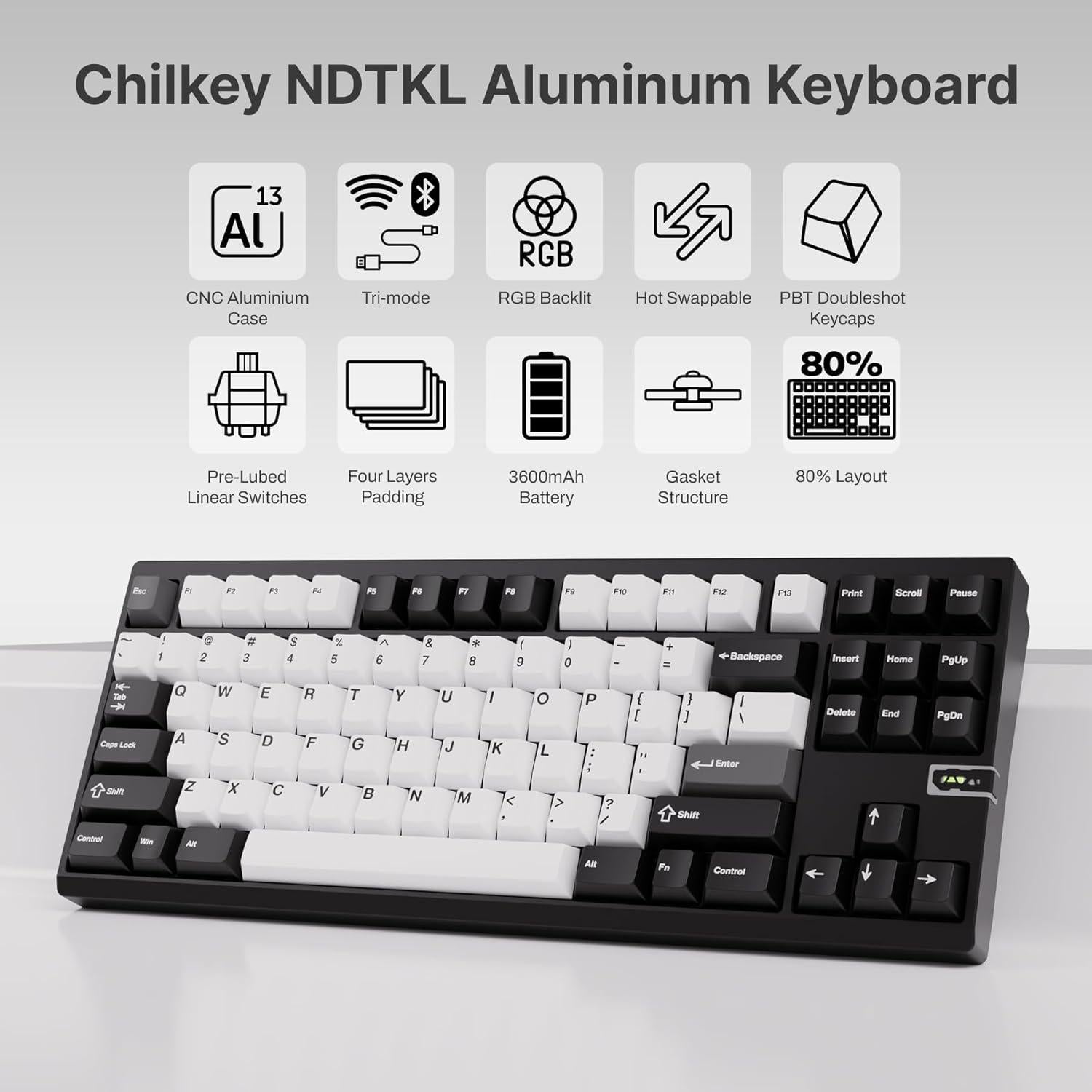 Teclado Mecánico Chilkey ND TKL Inalámbrico Aluminio 87 Teclas