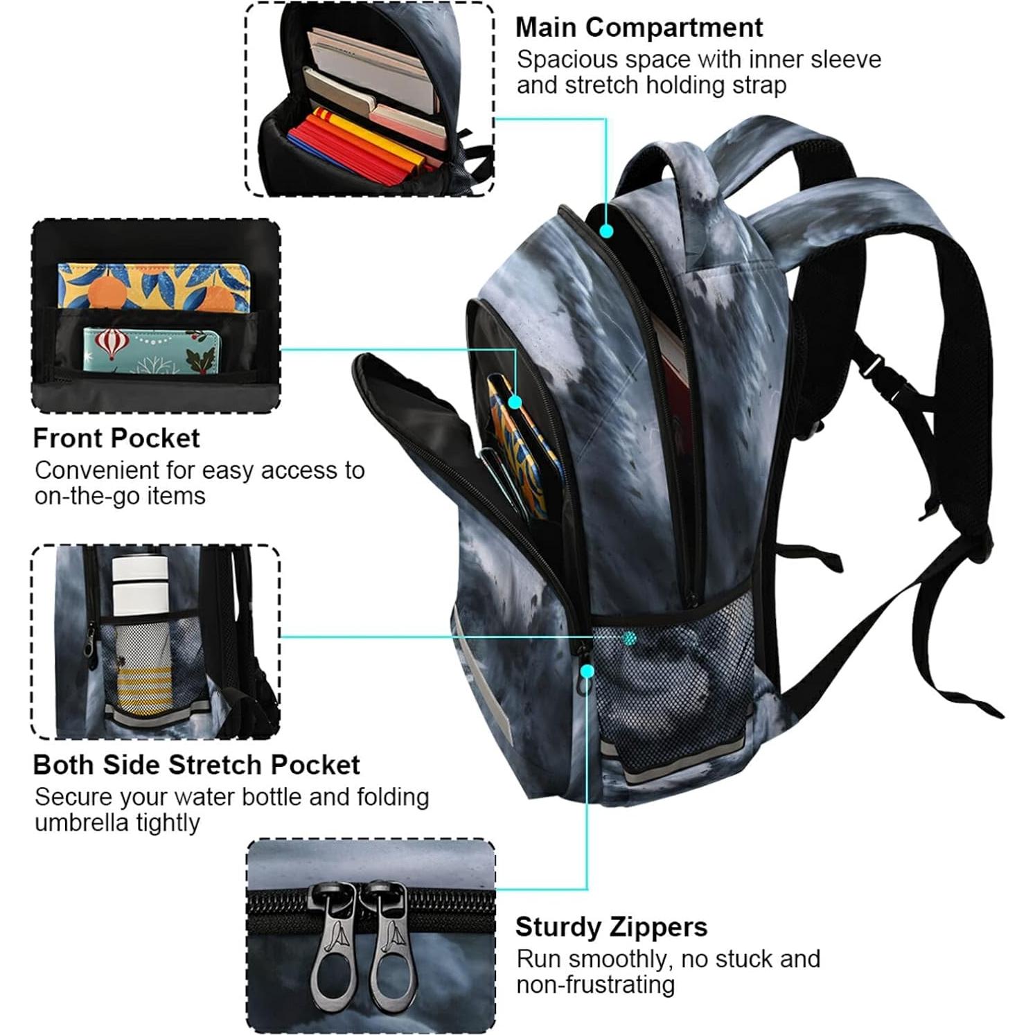 Mochila Escolar Vozoza Tornado Negra para Niños y Niñas 29.5L