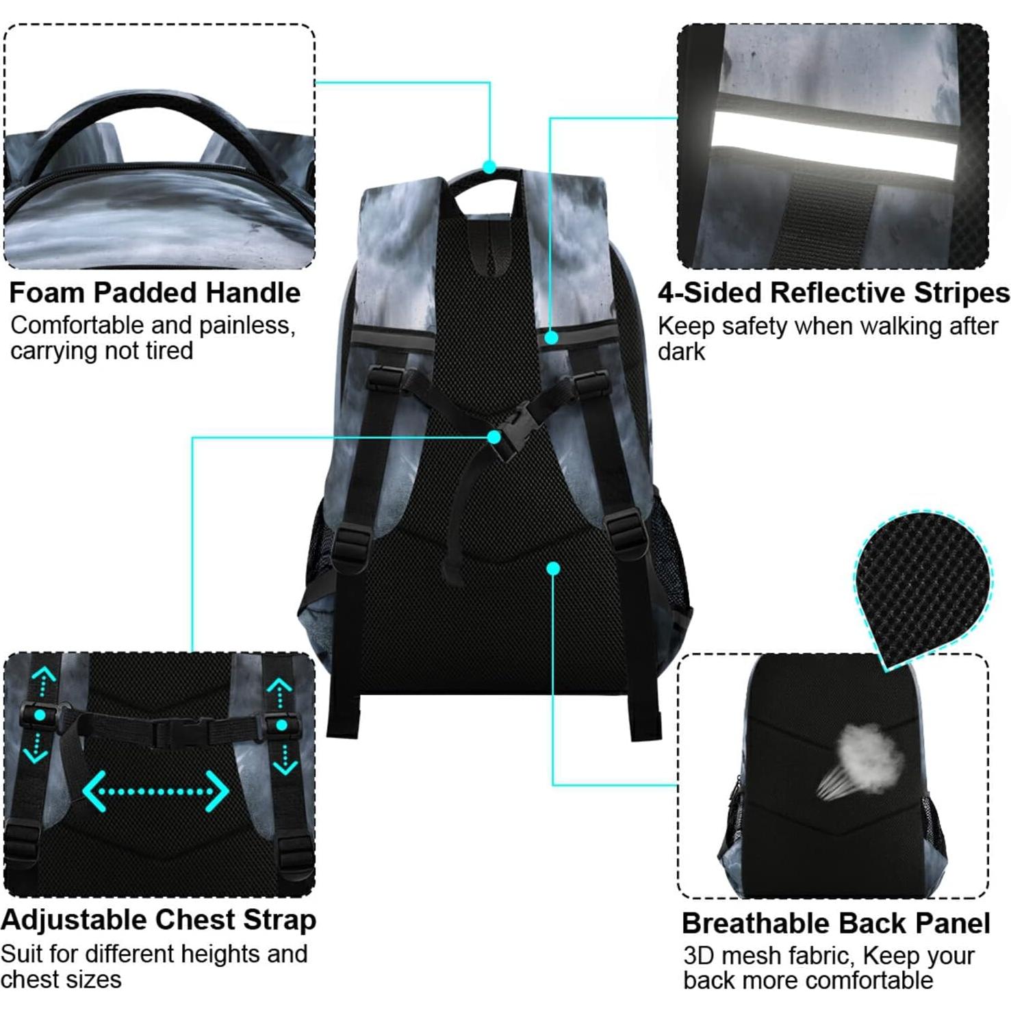 Mochila Escolar Vozoza Tornado Negra para Niños y Niñas 29.5L