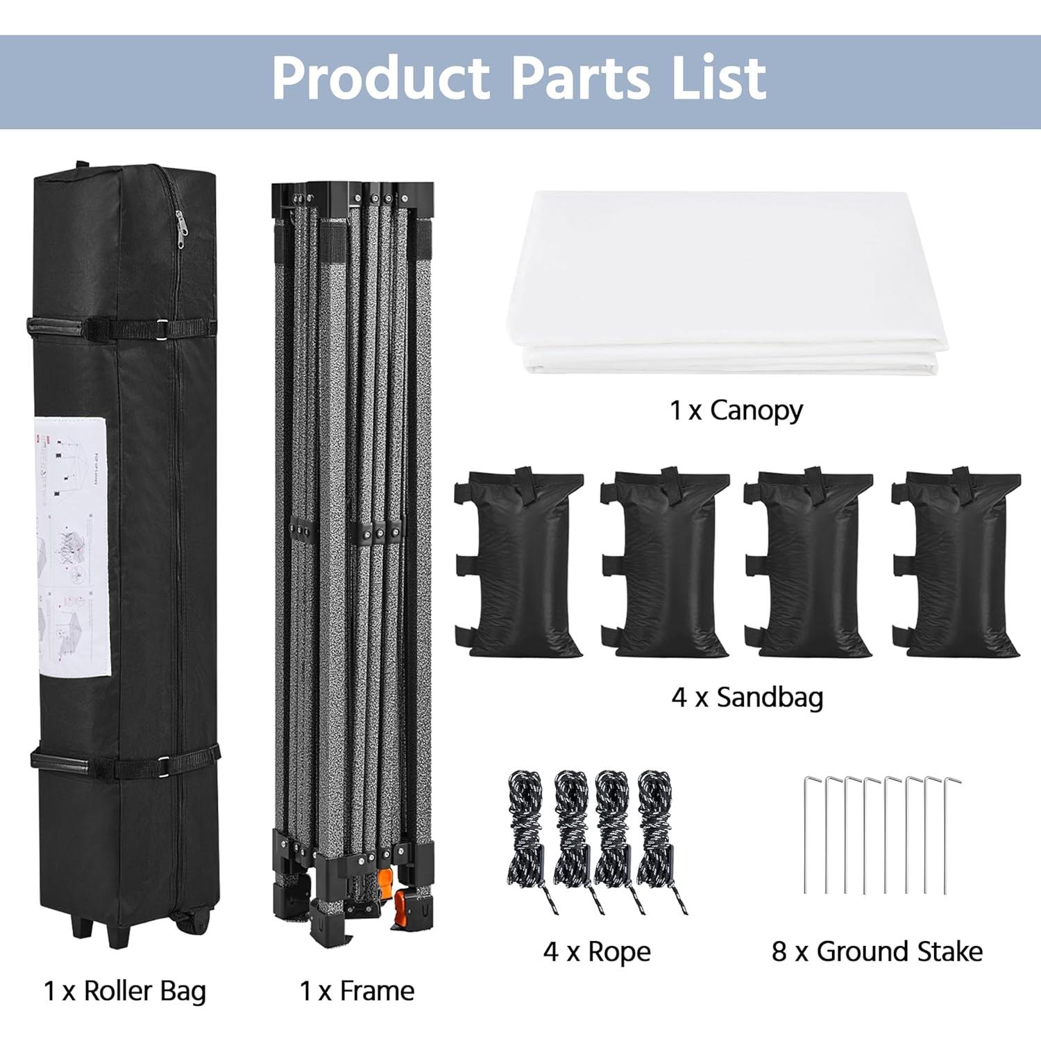 Carpa Plegable 3x3m Yaheetech con Pared Lateral y Accesorios