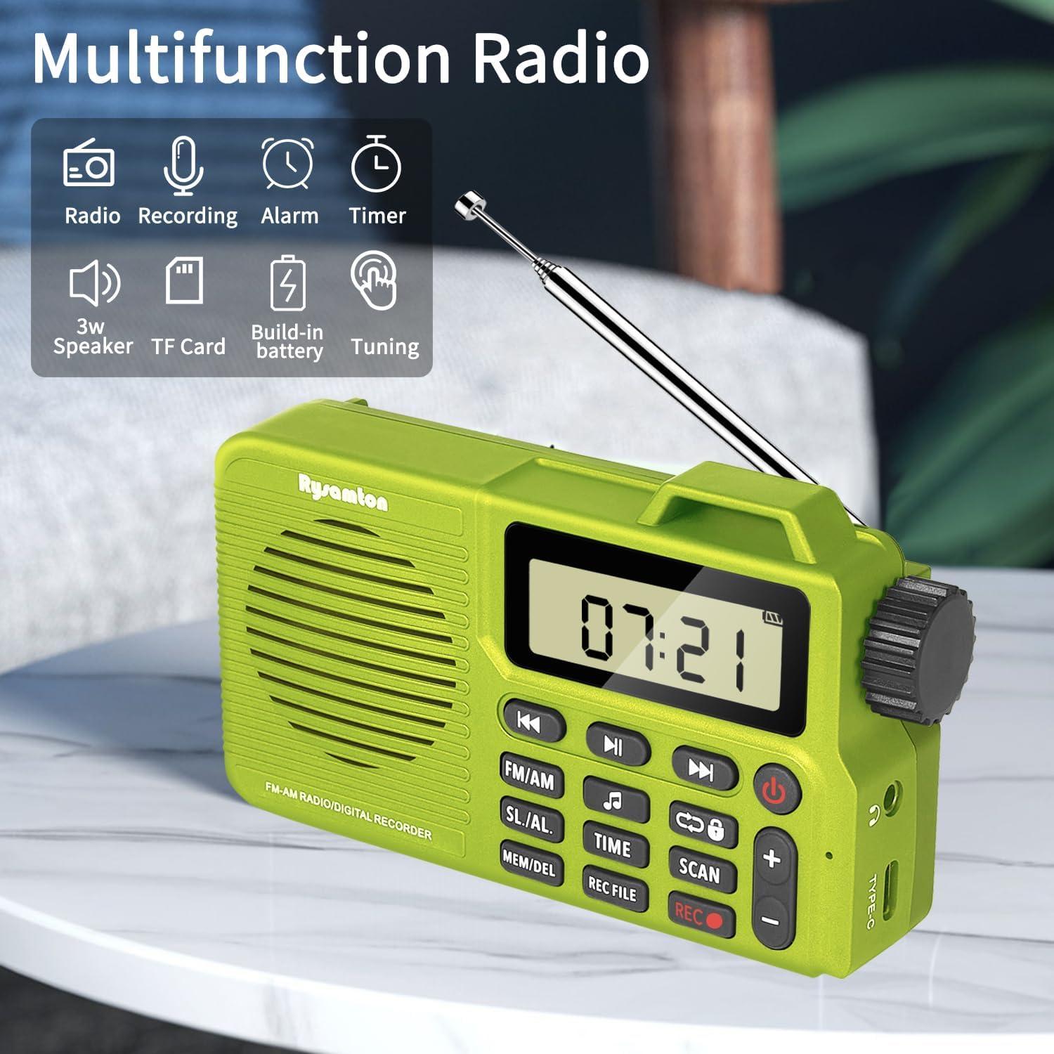 Radio portátil AM/FM Rysamton con Bluetooth 5.0 y grabadora