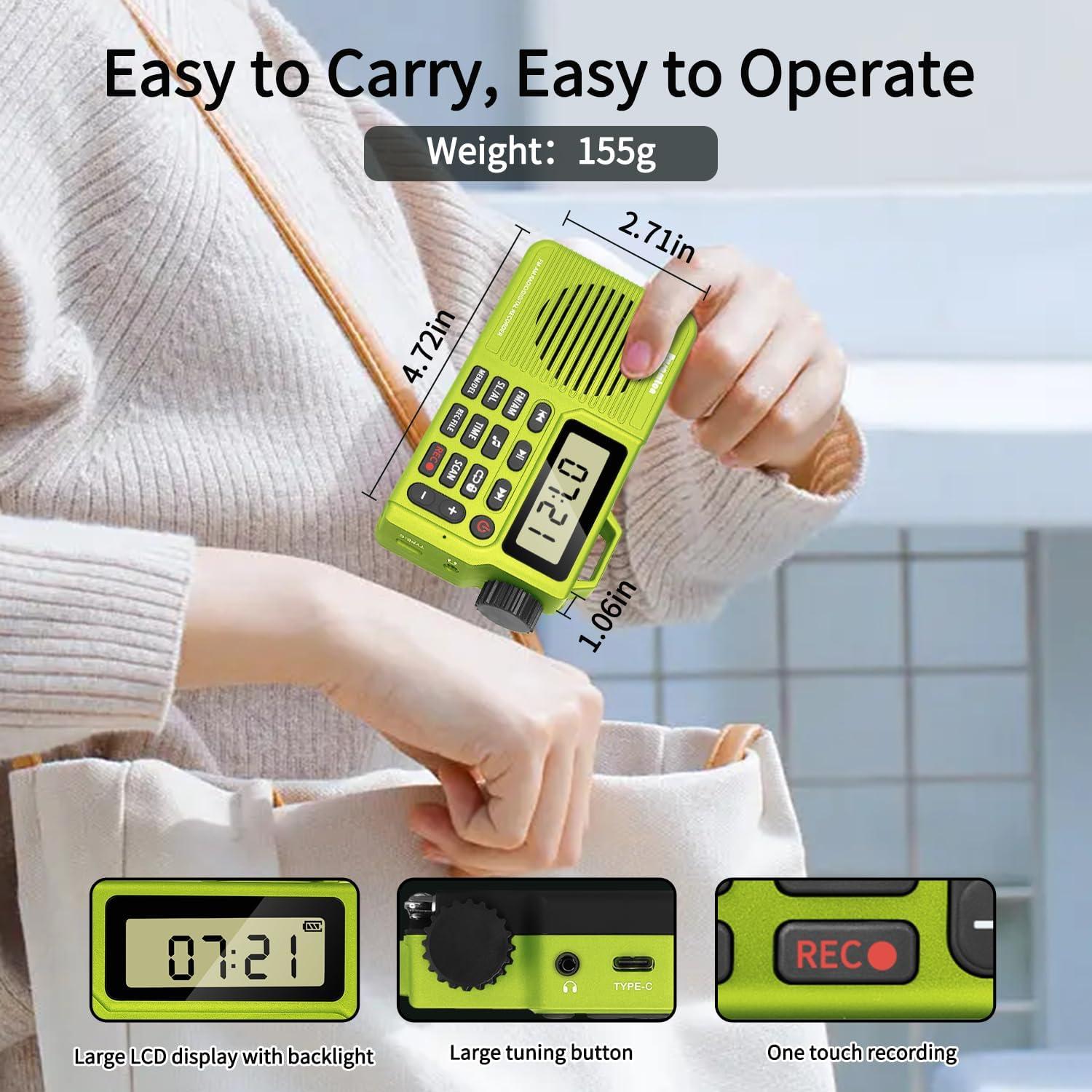 Radio portátil AM/FM Rysamton con Bluetooth 5.0 y grabadora