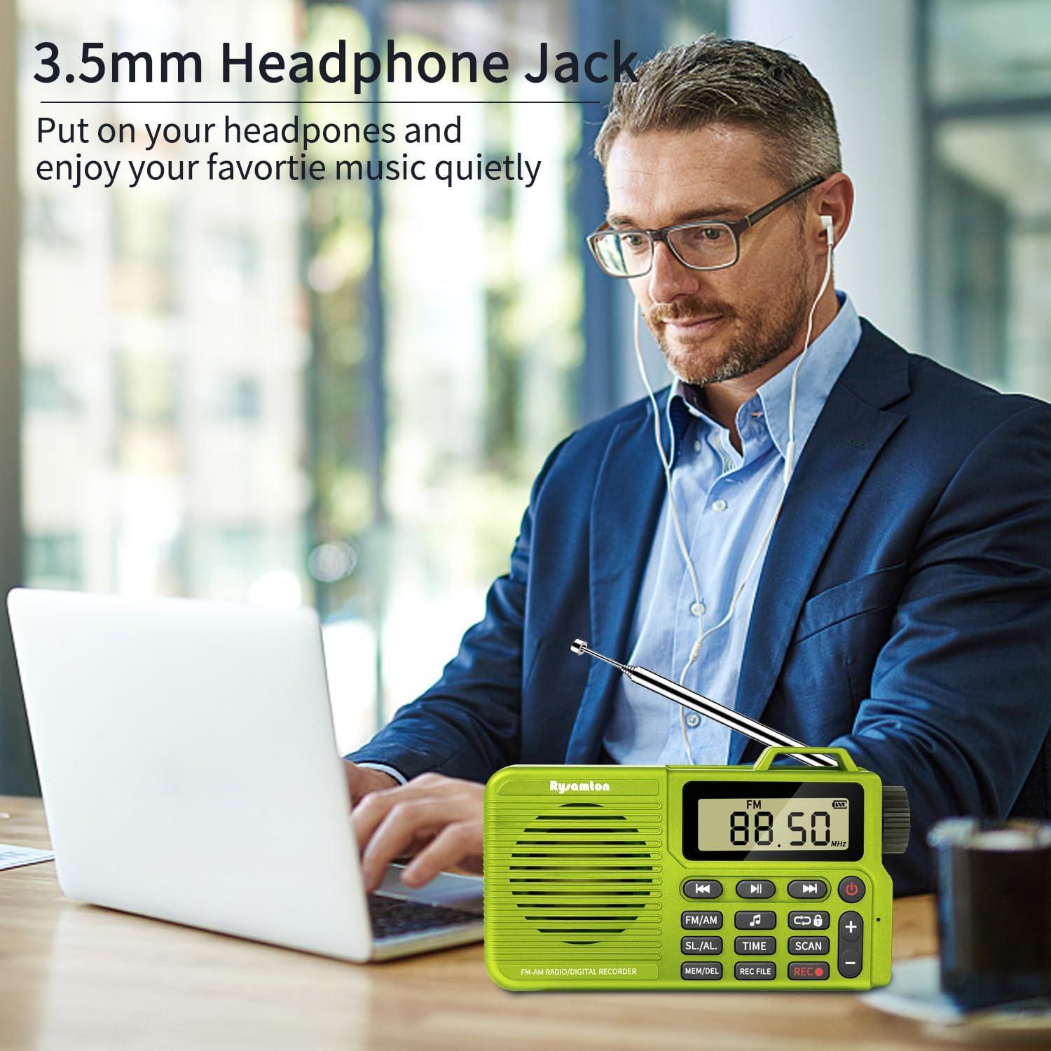 Radio portátil AM/FM Rysamton con Bluetooth 5.0 y grabadora