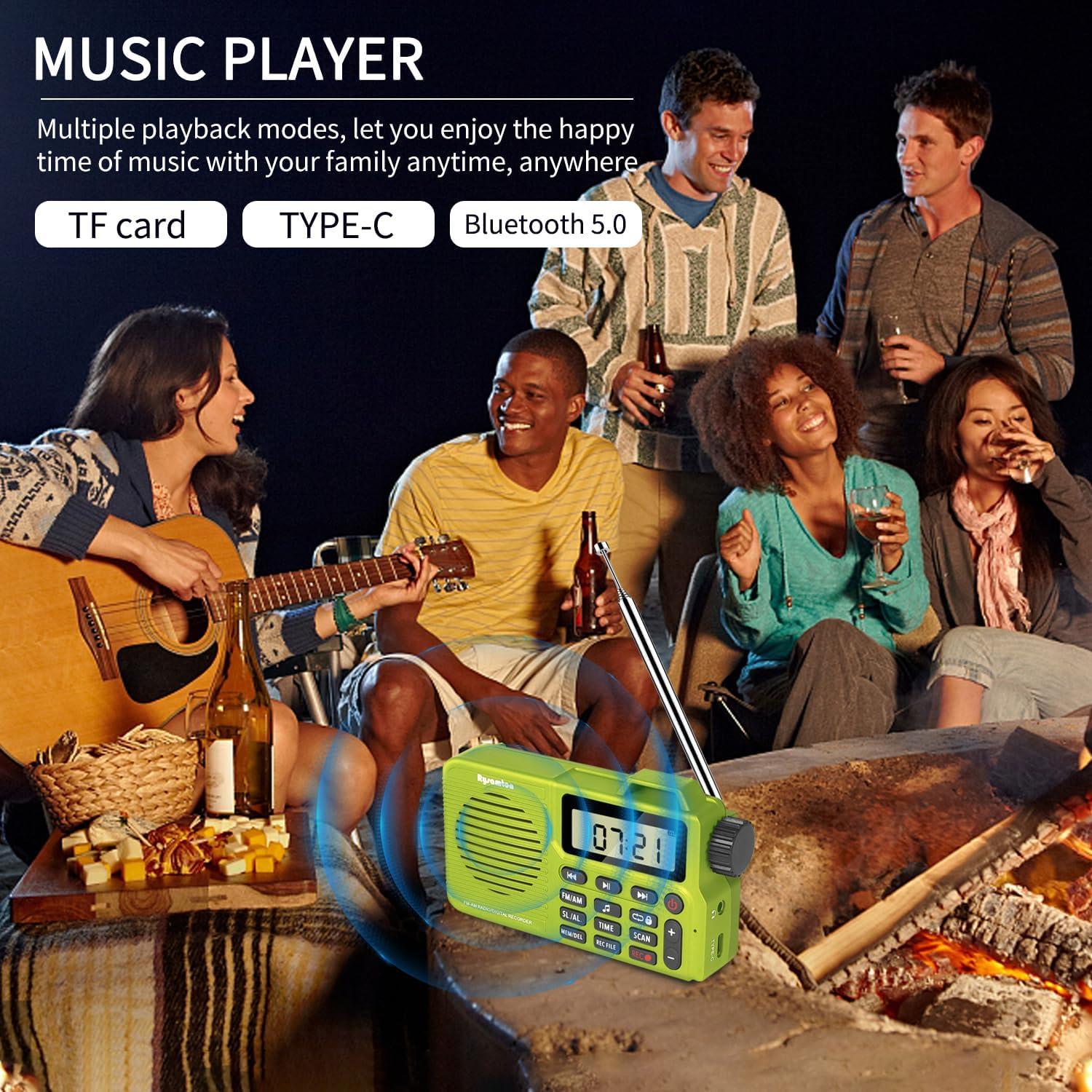 Radio portátil AM/FM Rysamton con Bluetooth 5.0 y grabadora