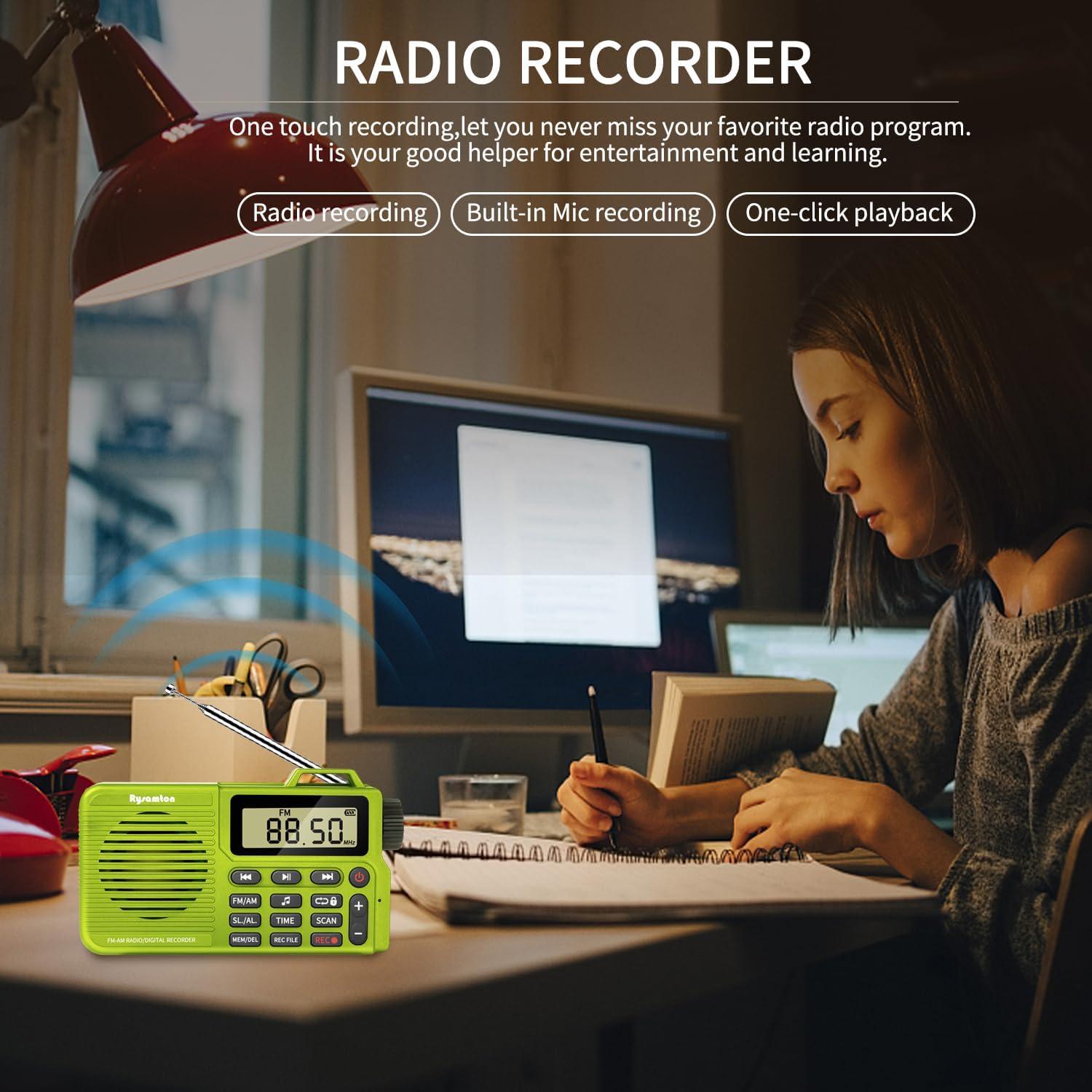 Radio portátil AM/FM Rysamton con Bluetooth 5.0 y grabadora