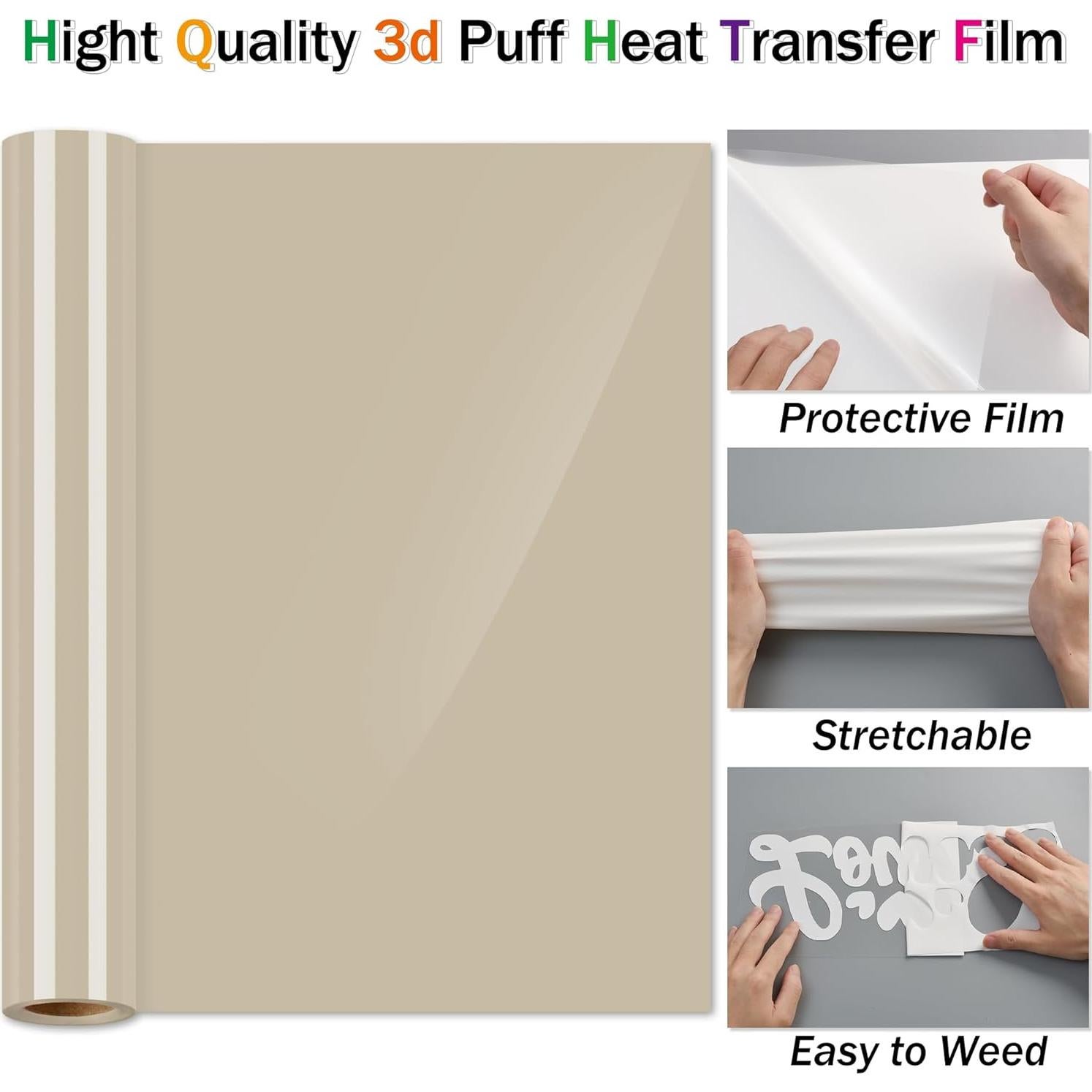 Vinilo de Transferencia de Calor 3D Puff Yikda 1.83m Beige