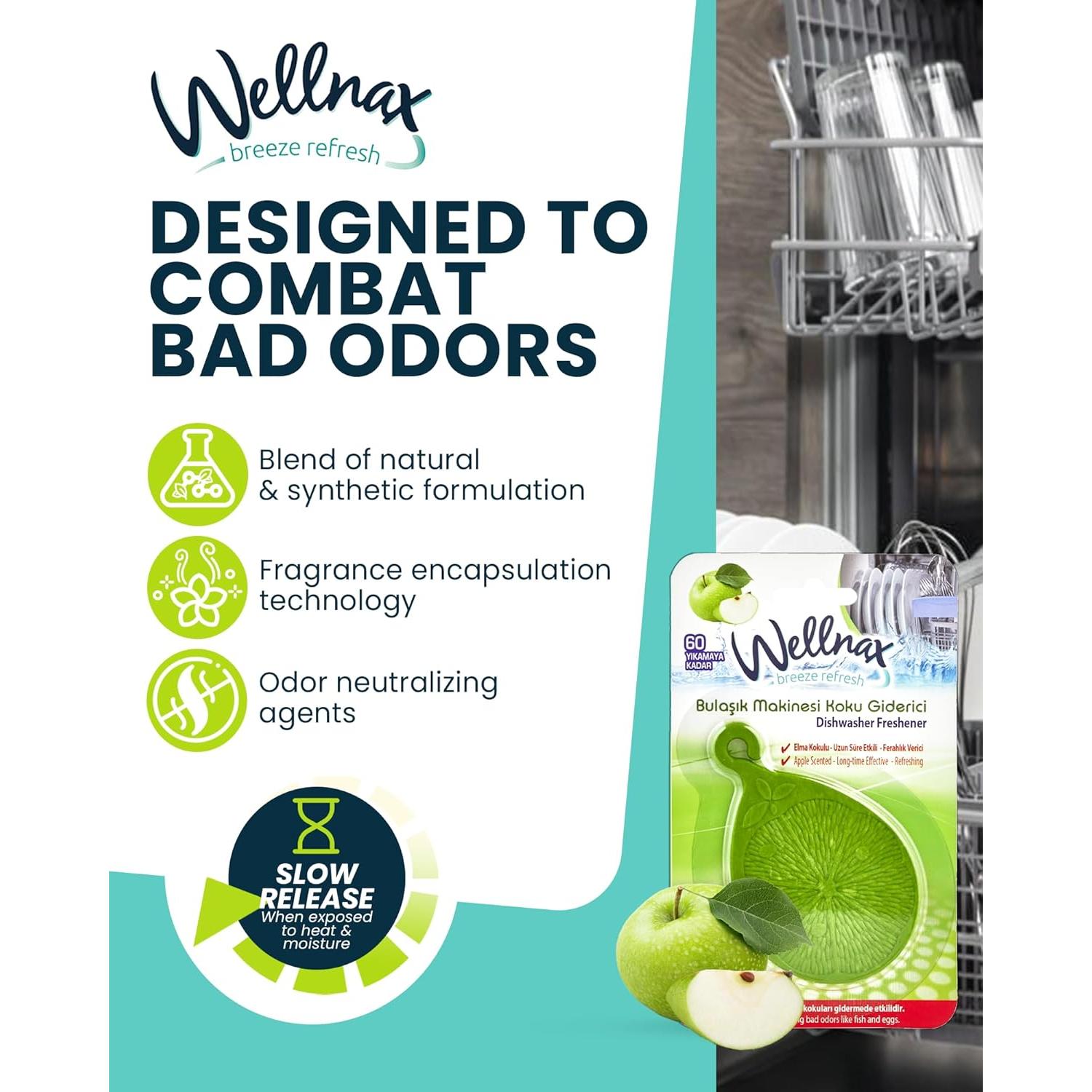 Ambientador de Lavavajillas Wellnax - Manzana Verde, 60 Usos