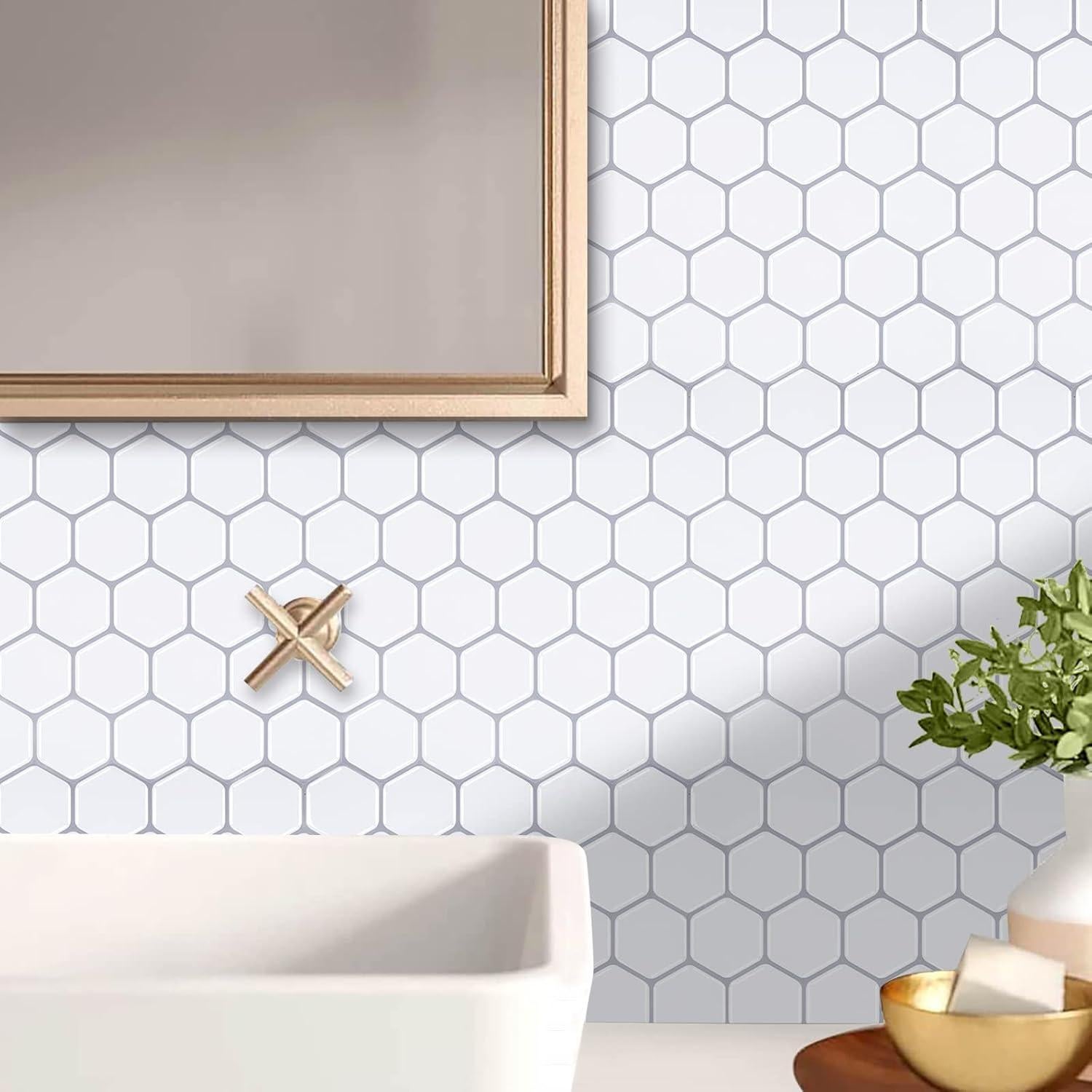 Azulejos Hexagonales 3D Autoadhesivos WalDecoo Blancos 0.93 m²