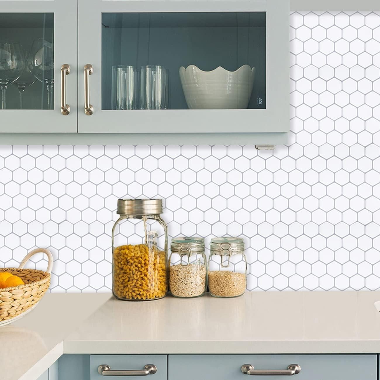 Azulejos Hexagonales 3D Autoadhesivos WalDecoo Blancos 0.93 m²