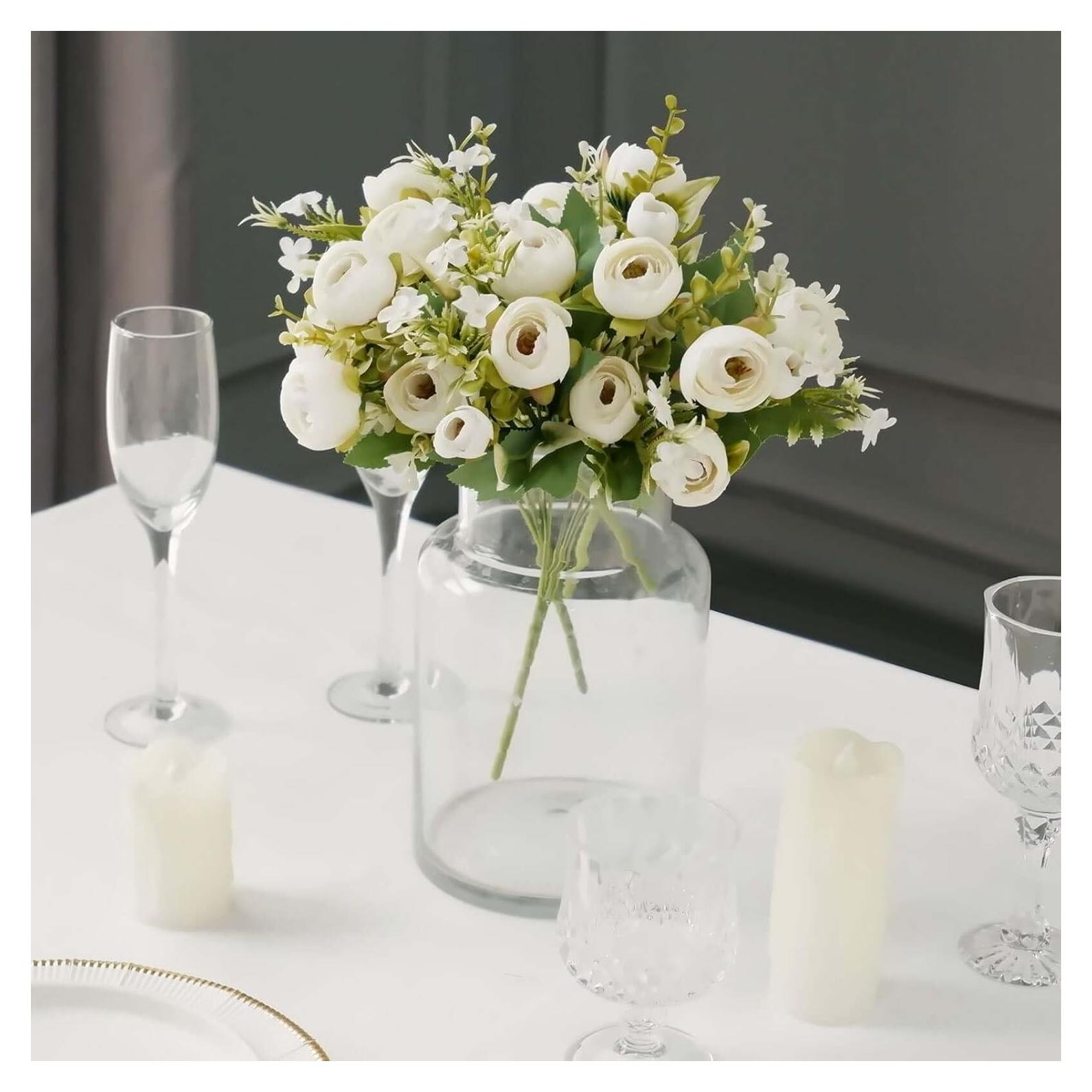 Ramo Floral Artificial Efavormart 4 Pack Ranunculus Marfil 30 cm