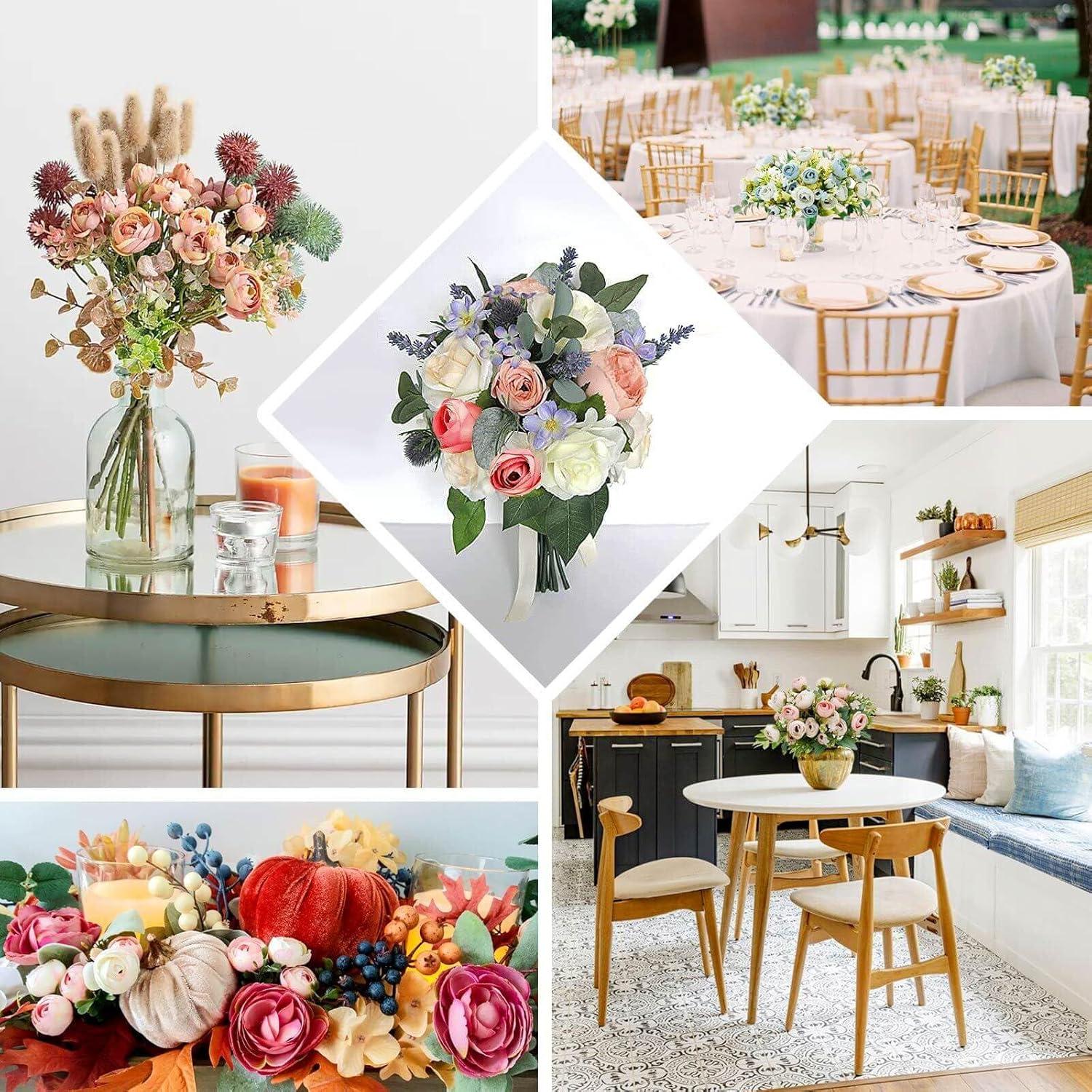 Ramo Floral Artificial Efavormart 4 Pack Ranunculus Marfil 30 cm