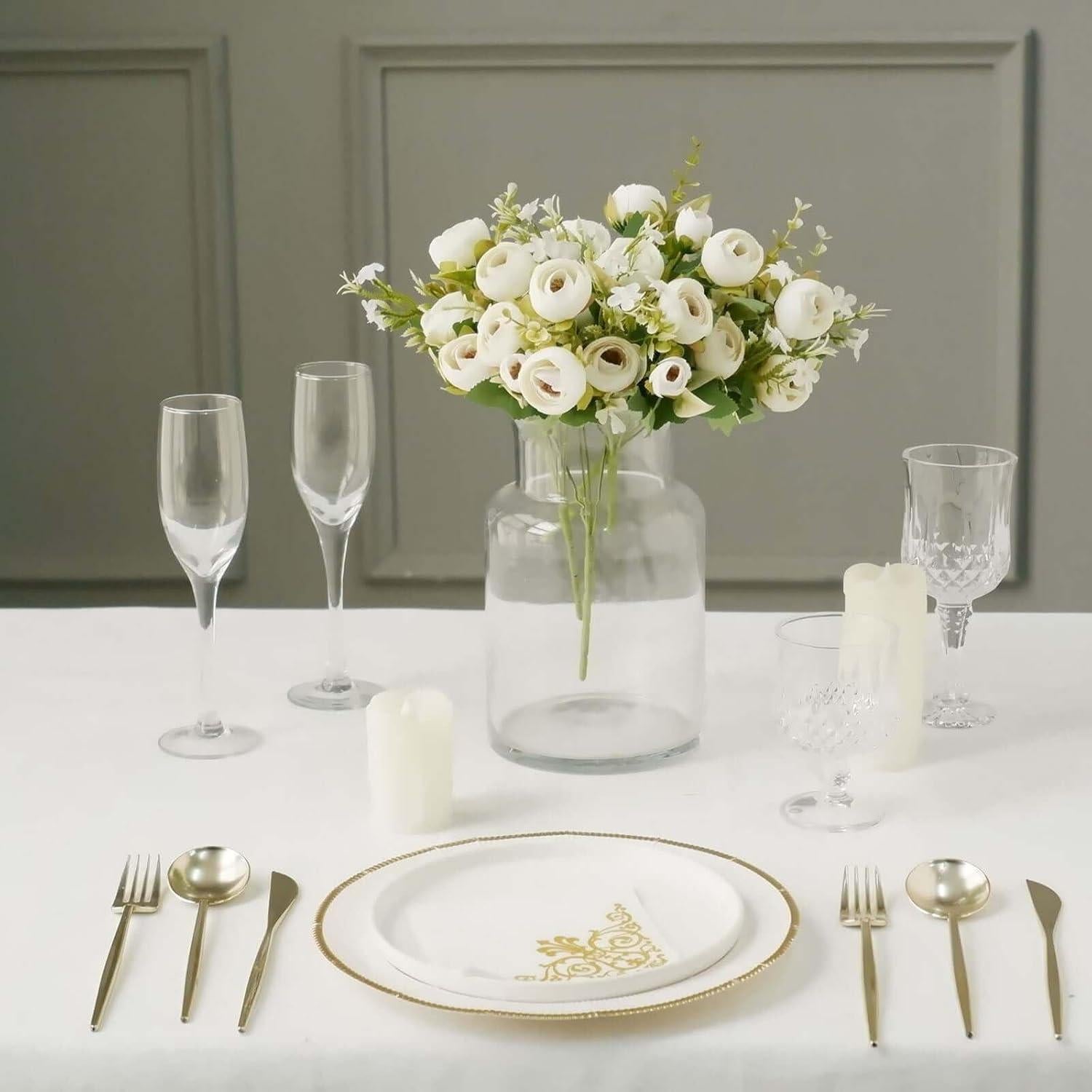 Ramo Floral Artificial Efavormart 4 Pack Ranunculus Marfil 30 cm