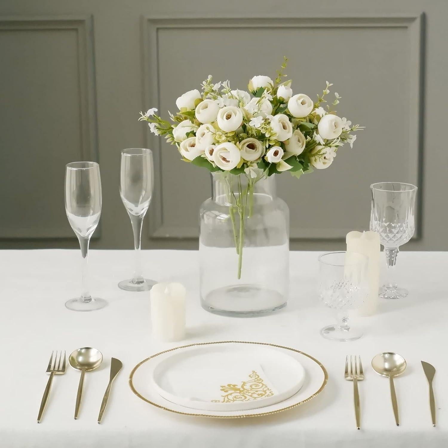 Ramo Floral Artificial Efavormart 4 Pack Ranunculus Marfil 30 cm