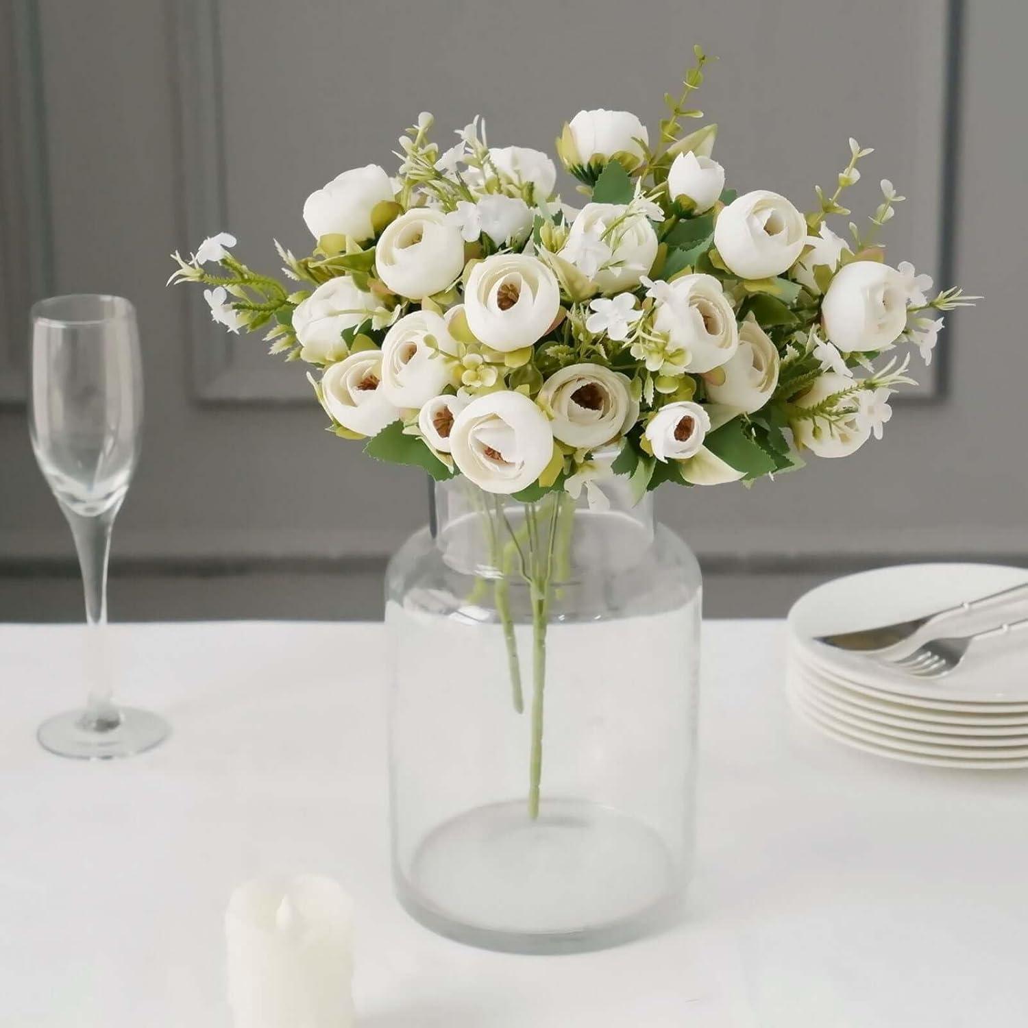 Ramo Floral Artificial Efavormart 4 Pack Ranunculus Marfil 30 cm