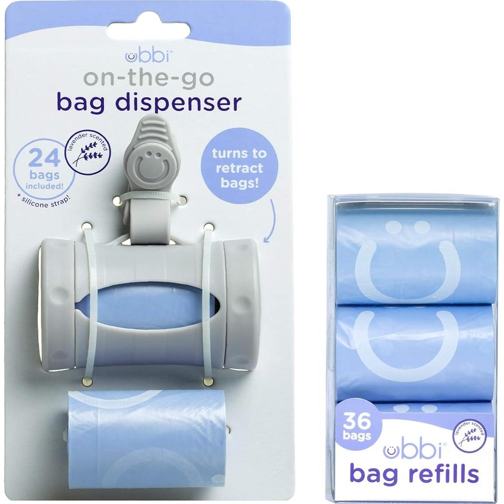 Dispensador de bolsas para pañales Ubbi On-the-Go Gris, 60 bolsas