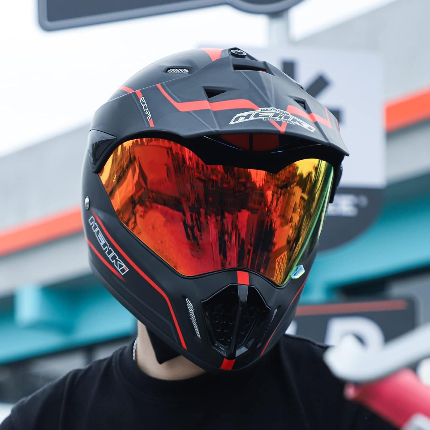 Casco de Motocross NENKI NK 310 Doble Deporte Mediano Rojo