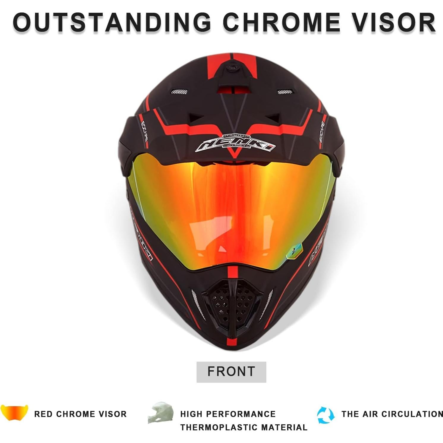 Casco de Motocross NENKI NK 310 Doble Deporte Mediano Rojo