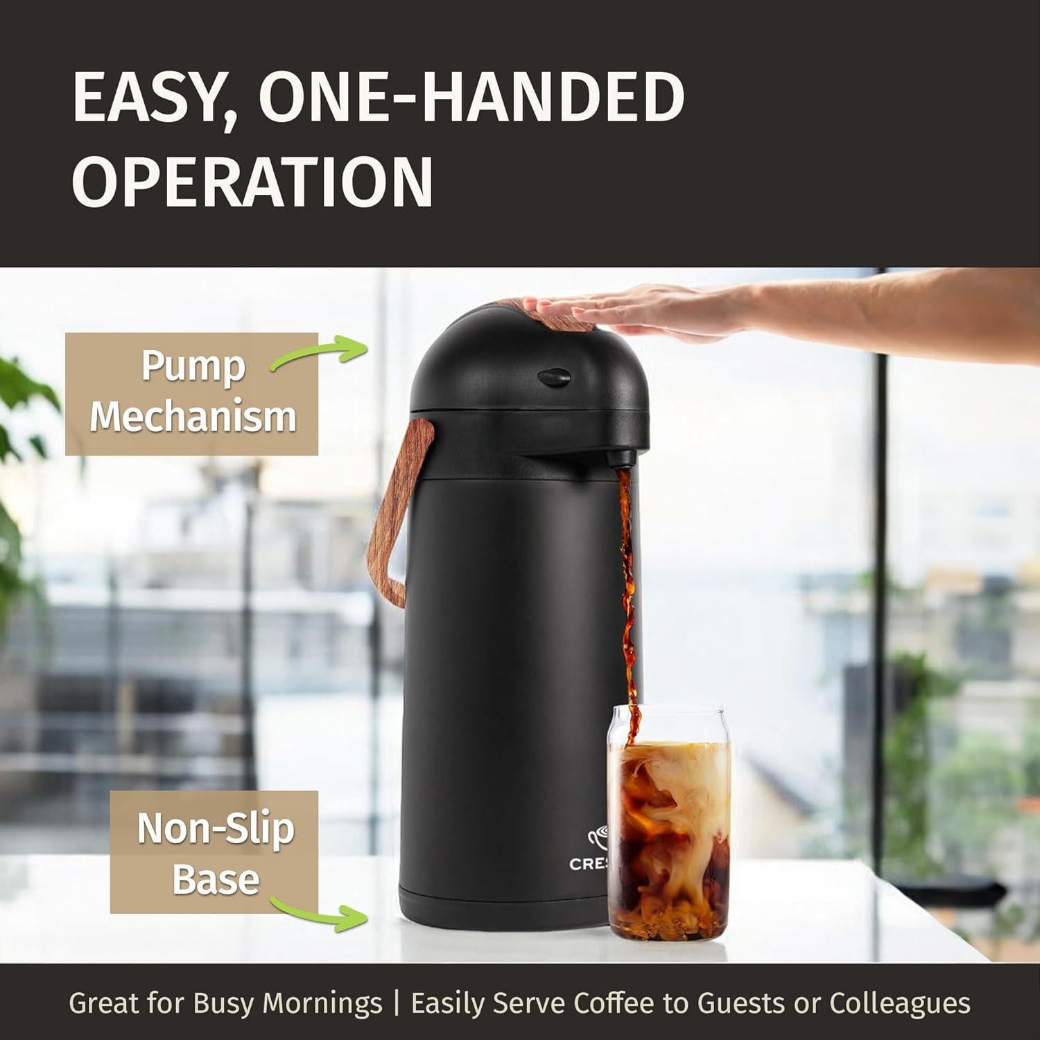 Jarra Térmica Cresimo Airpot 3020ml Acero Inoxidable Negro