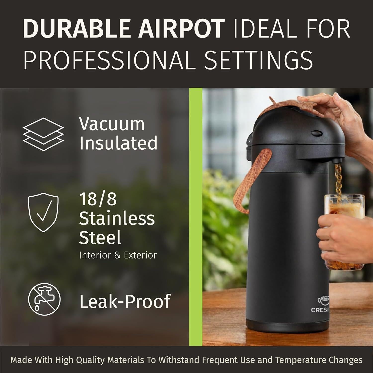 Jarra Térmica Cresimo Airpot 3020ml Acero Inoxidable Negro