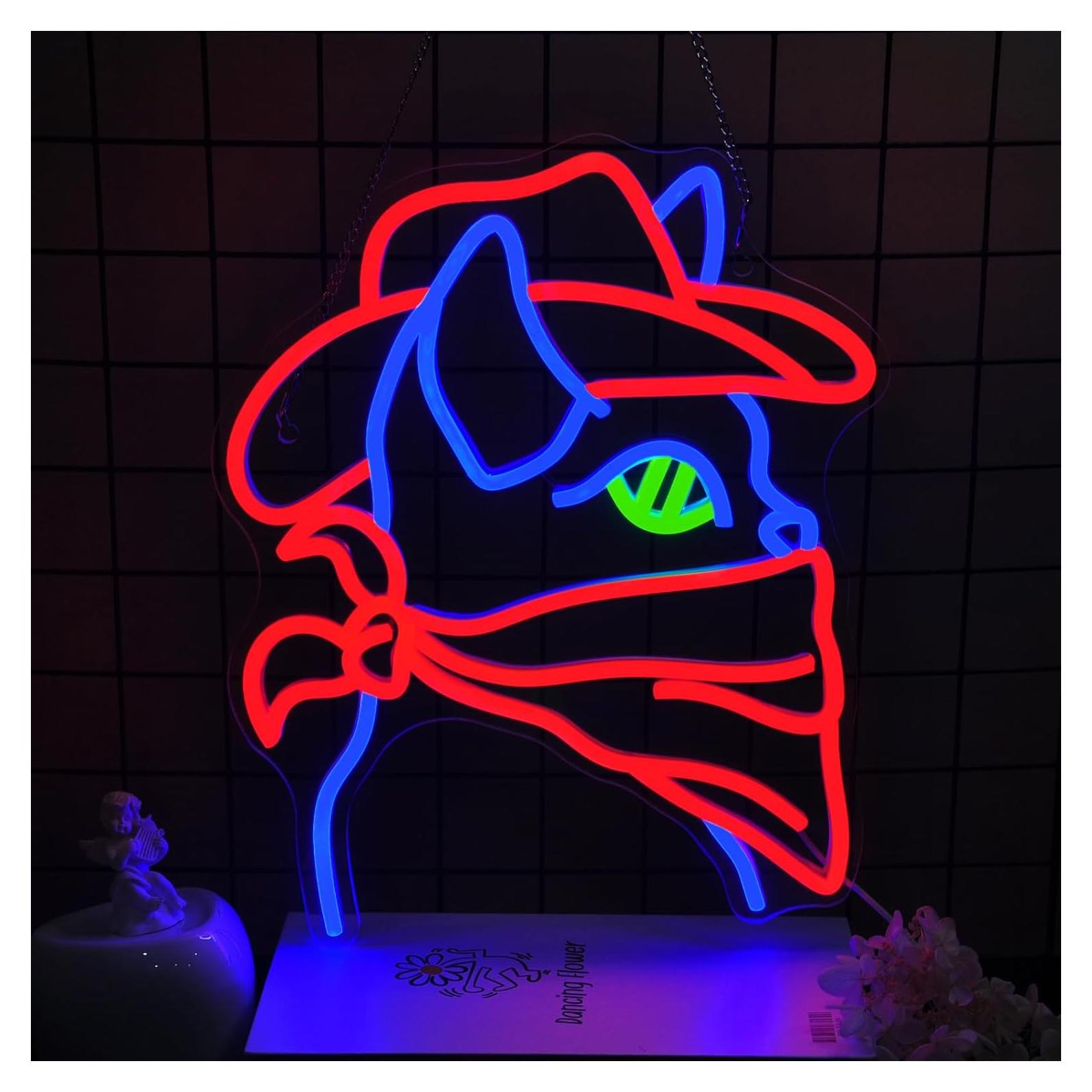 Cartel de Neón LED Gato Vaquero 39.5x26 cm Decoración