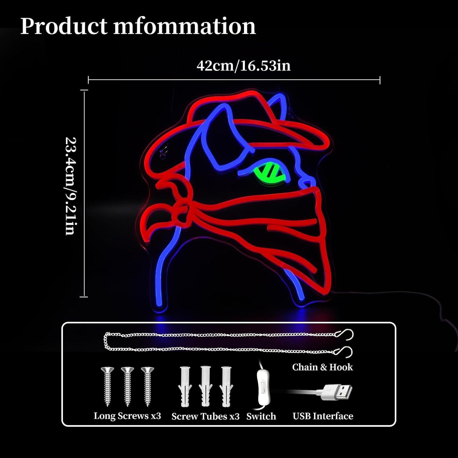 Cartel de Neón LED Gato Vaquero 39.5x26 cm Decoración