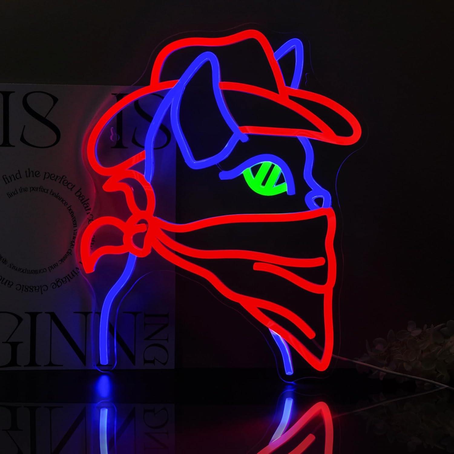 Cartel de Neón LED Gato Vaquero 39.5x26 cm Decoración