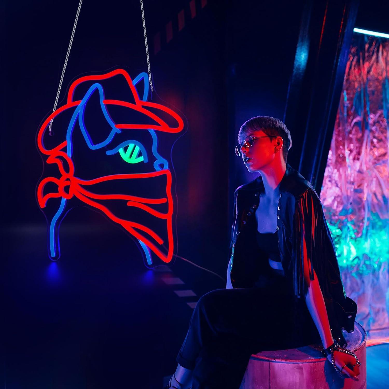 Cartel de Neón LED Gato Vaquero 39.5x26 cm Decoración