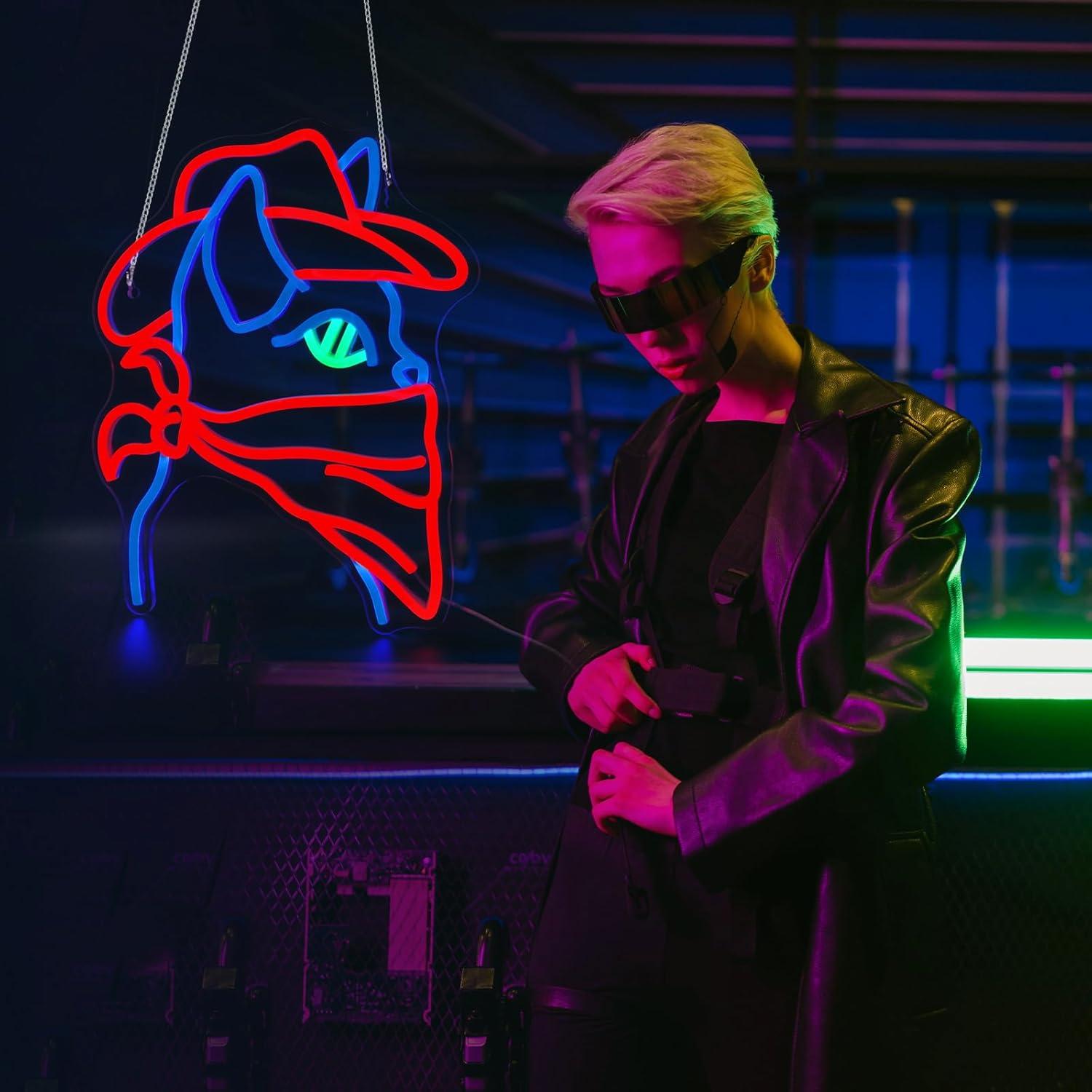 Cartel de Neón LED Gato Vaquero 39.5x26 cm Decoración