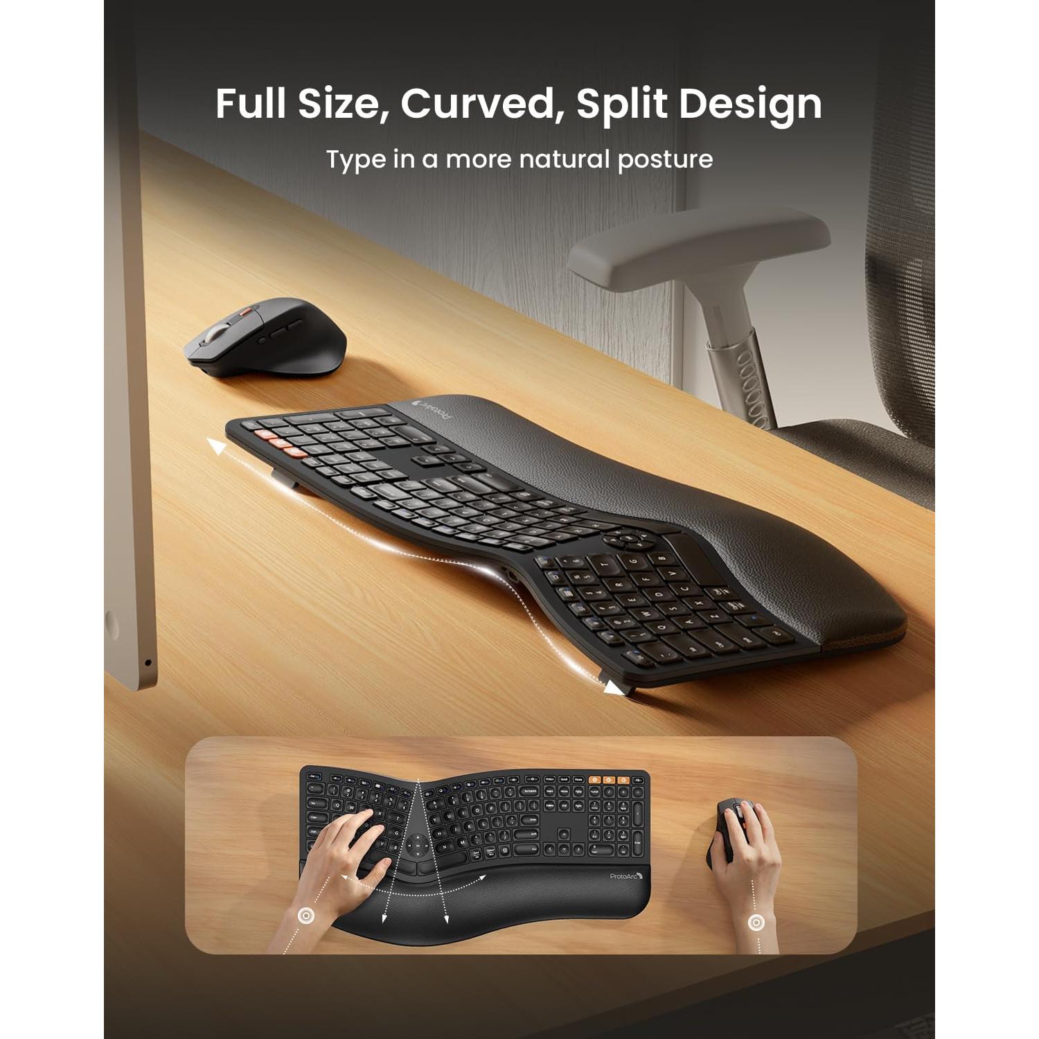 Combo Teclado y Ratón Inalámbricos Ergonómicos ProtoArc EKM01 Plus