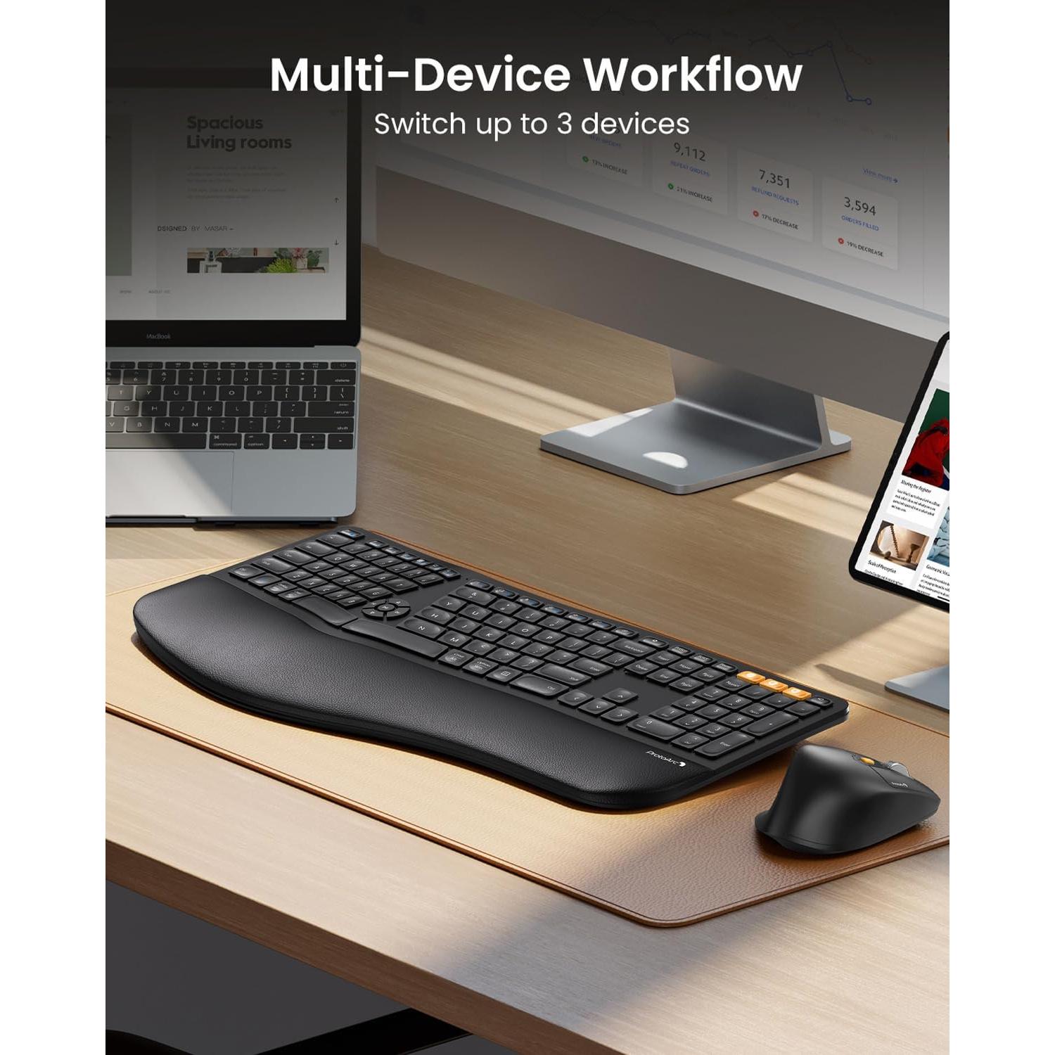Combo Teclado y Ratón Inalámbricos Ergonómicos ProtoArc EKM01 Plus