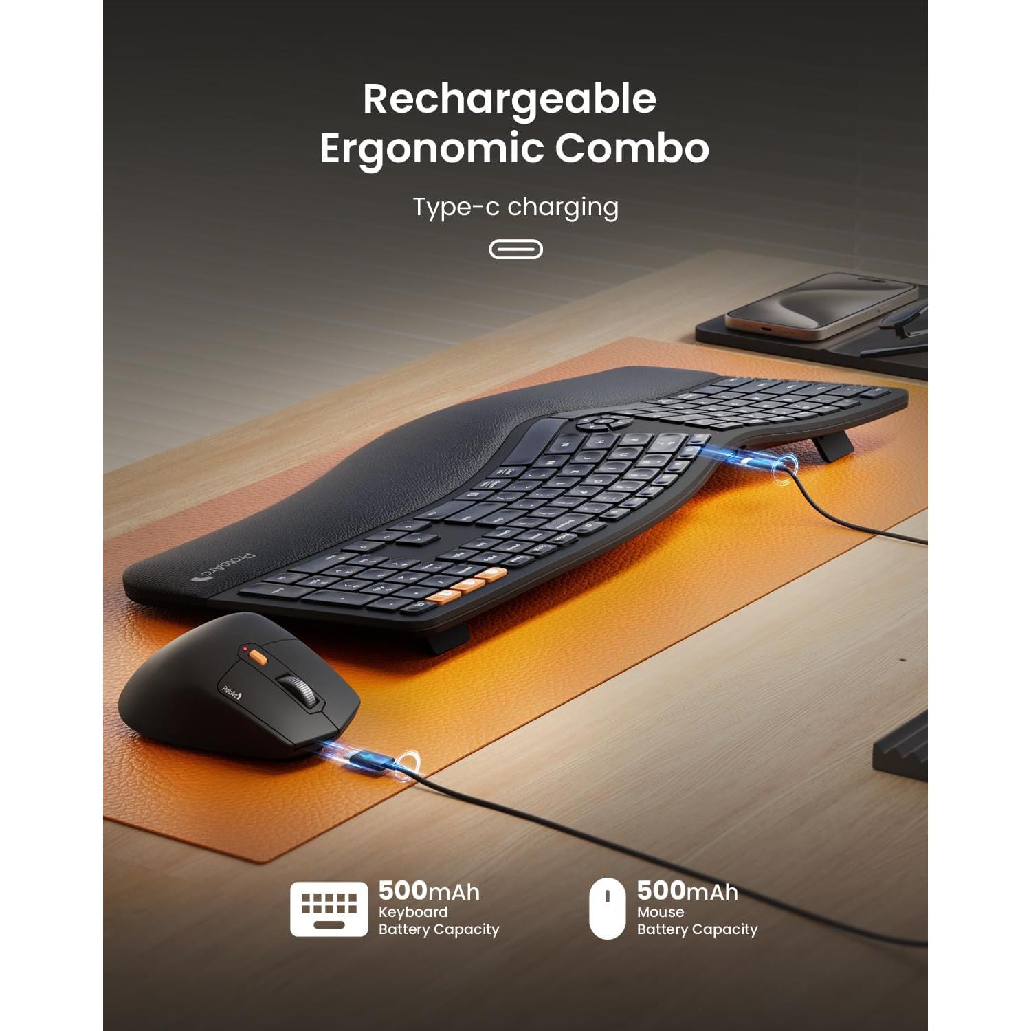 Combo Teclado y Ratón Inalámbricos Ergonómicos ProtoArc EKM01 Plus