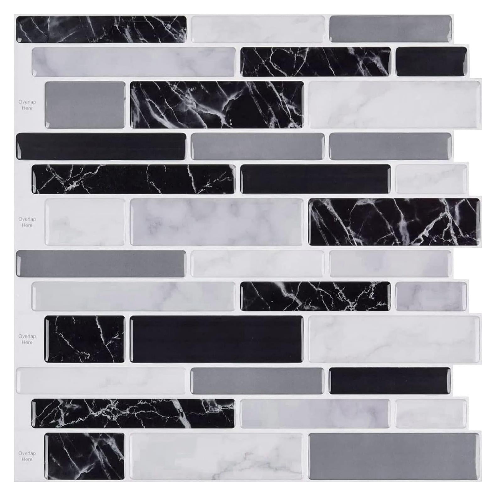 Azulejo autoadhesivo WOWSTAR 10 hojas 30.48x30.48cm mármol negro