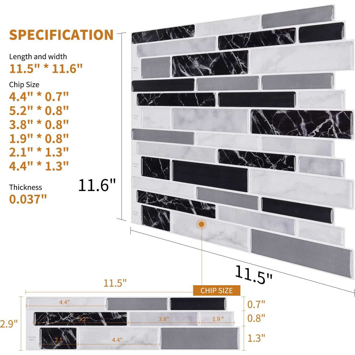Azulejo autoadhesivo WOWSTAR 10 hojas 30.48x30.48cm mármol negro