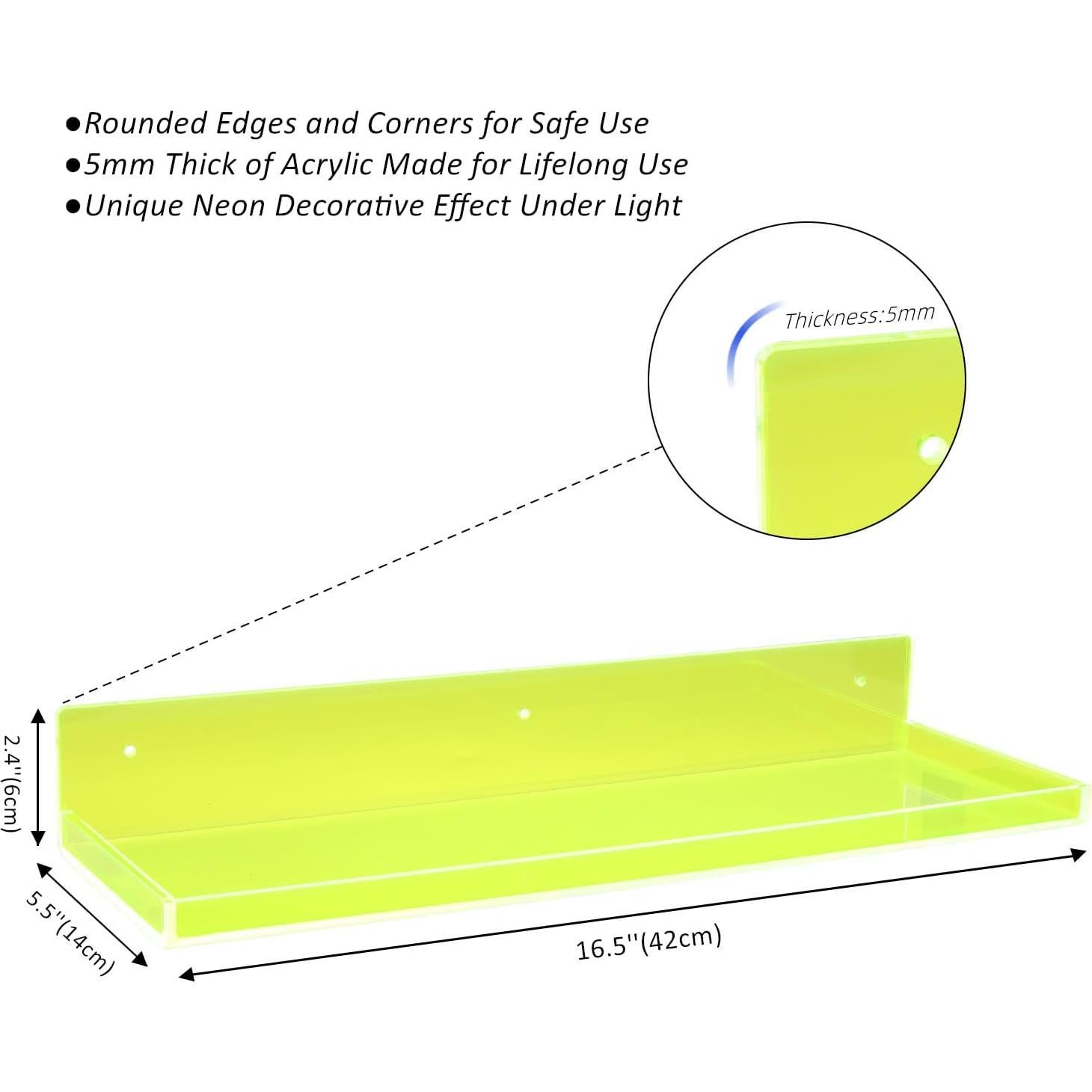Estantes Flotantes Acrílicos HappyDino 42x14 cm Verde Neón - 2 Unidades