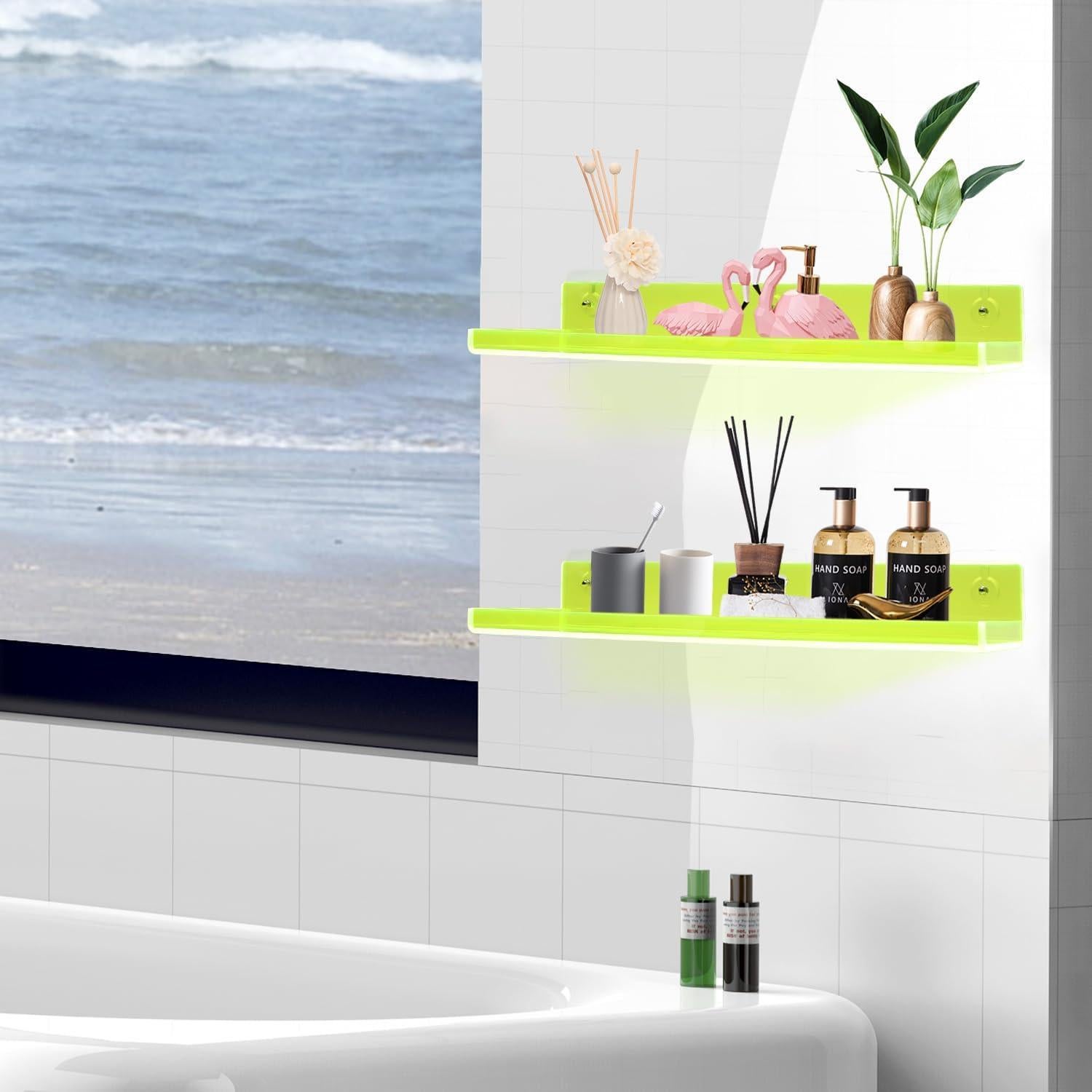 Estantes Flotantes Acrílicos HappyDino 42x14 cm Verde Neón - 2 Unidades