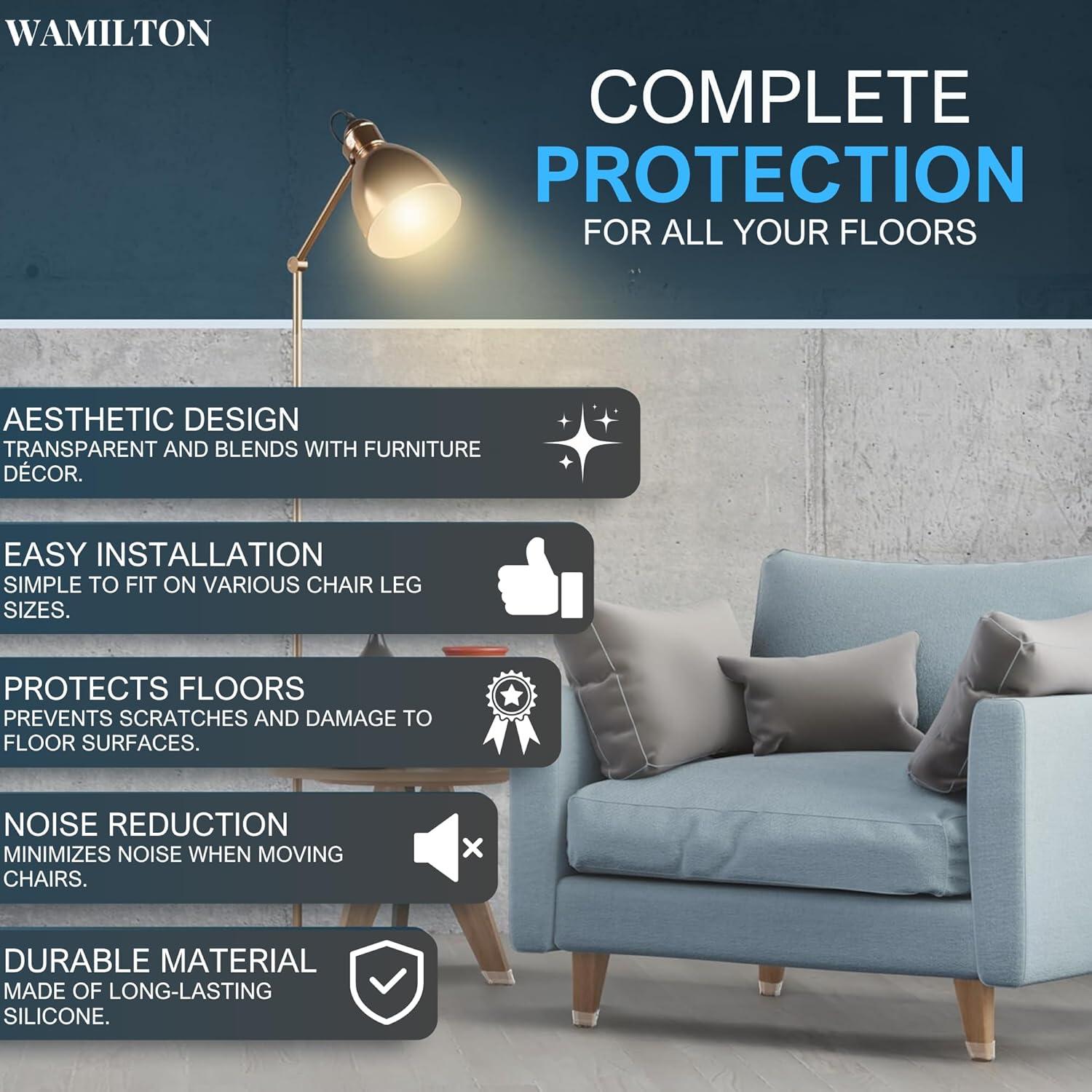 16 Protectores de Suelo para Patas de Silla Wamilton Silicona