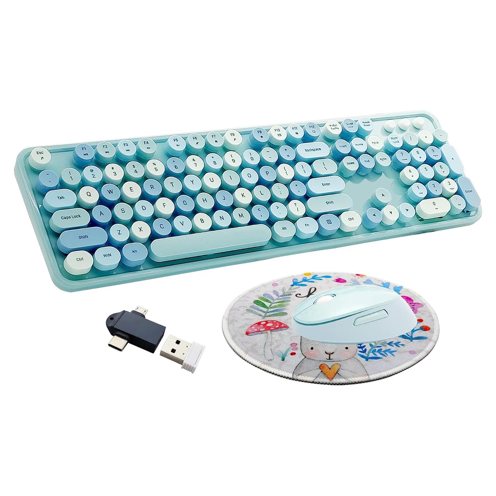 Combo Teclado y Ratón Inalámbrico Ergonómico Seaciyan Azul