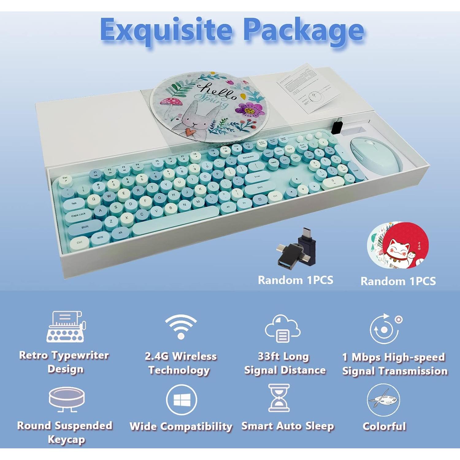 Combo Teclado y Ratón Inalámbrico Ergonómico Seaciyan Azul