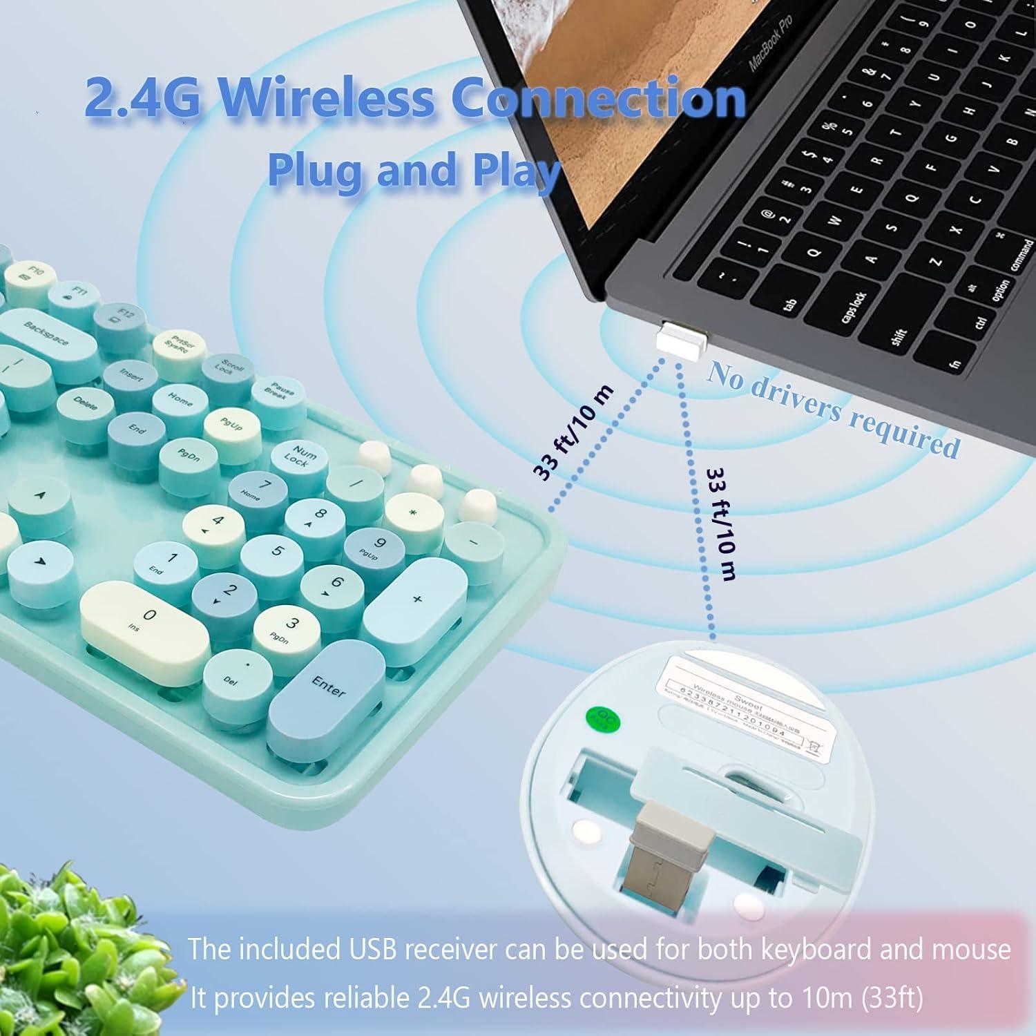 Combo Teclado y Ratón Inalámbrico Ergonómico Seaciyan Azul