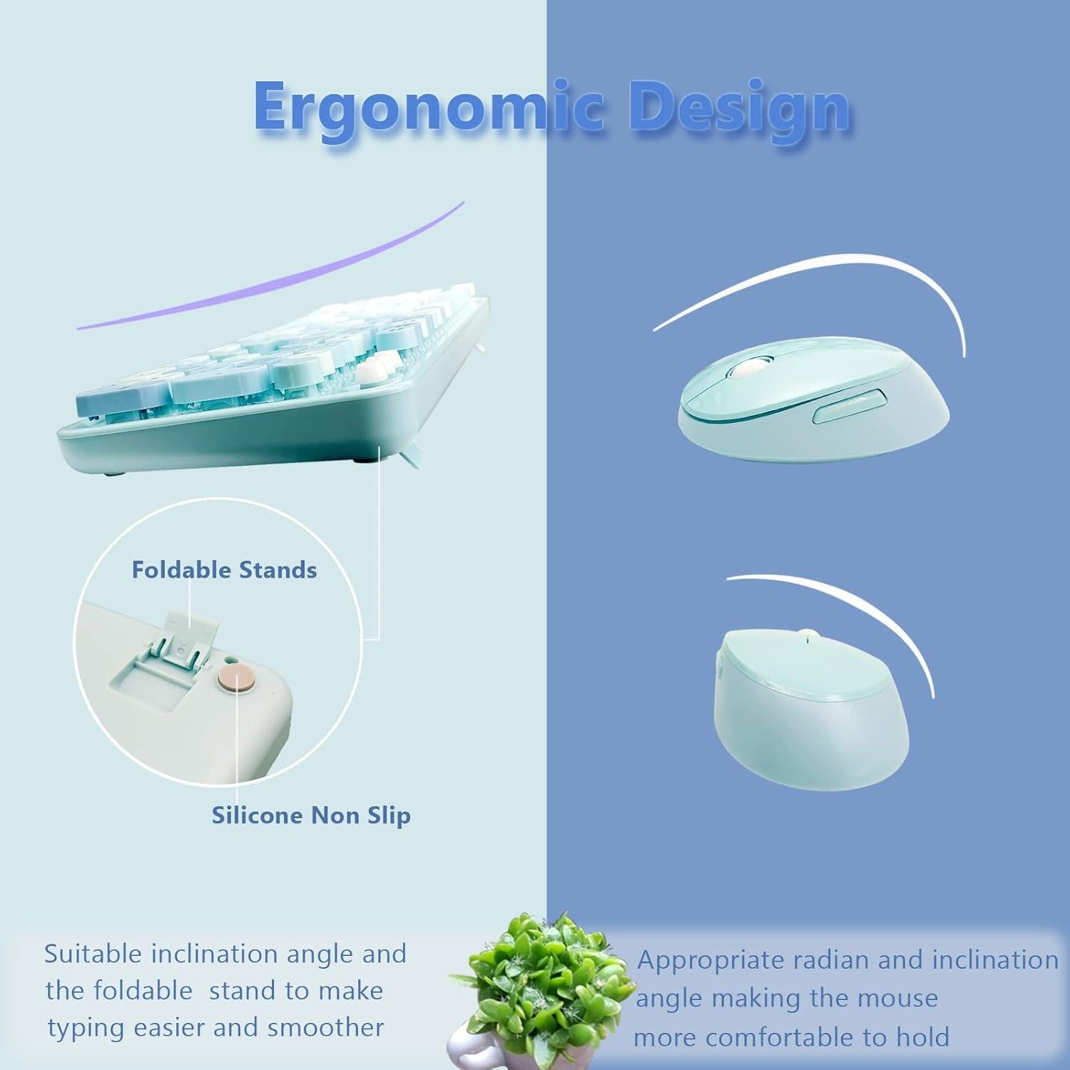 Combo Teclado y Ratón Inalámbrico Ergonómico Seaciyan Azul