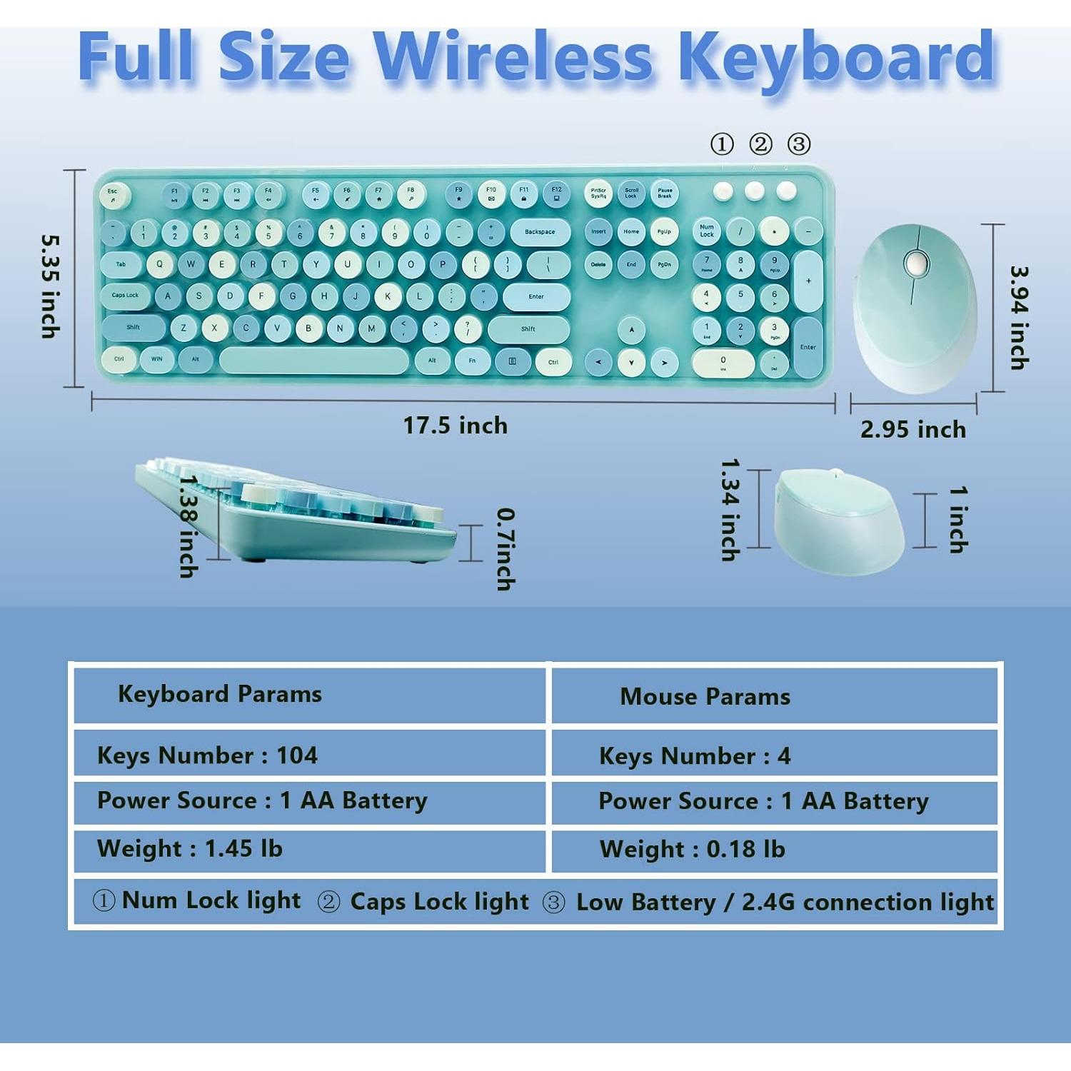 Combo Teclado y Ratón Inalámbrico Ergonómico Seaciyan Azul