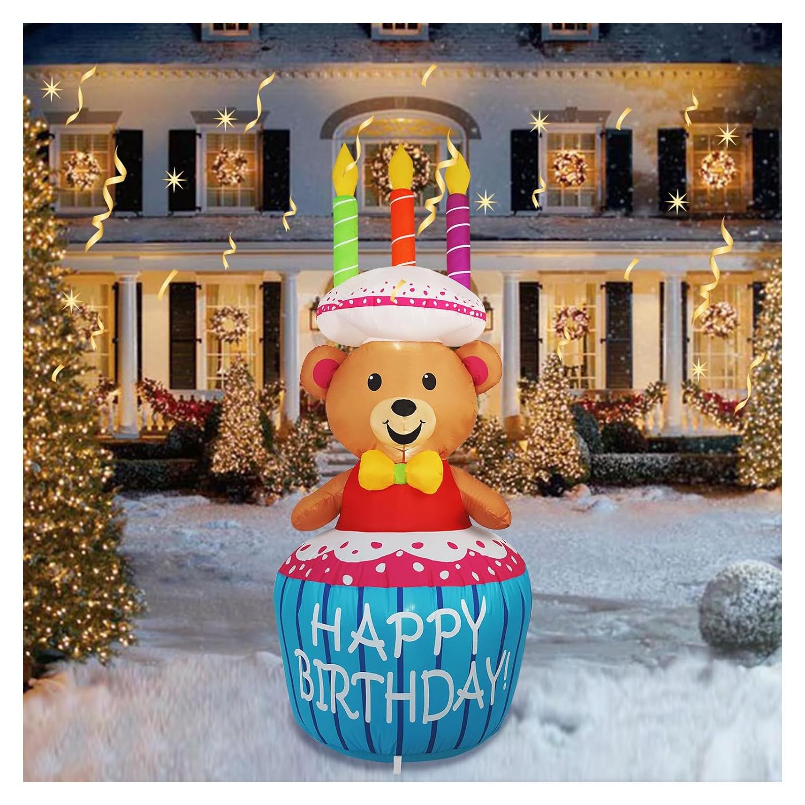 Decoración Inflable de Pastel de Cumpleaños Oso 4FT SHDEJTG