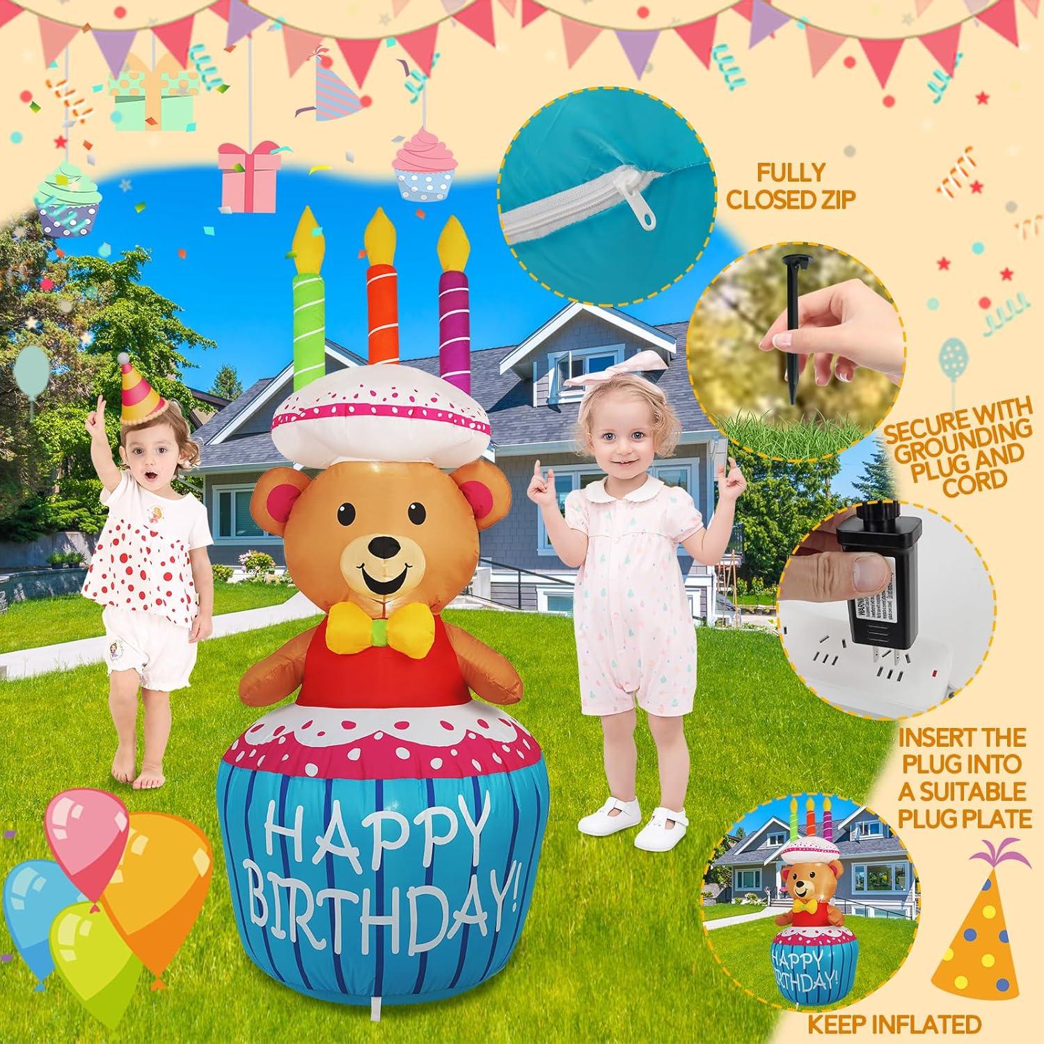 Decoración Inflable de Pastel de Cumpleaños Oso 4FT SHDEJTG