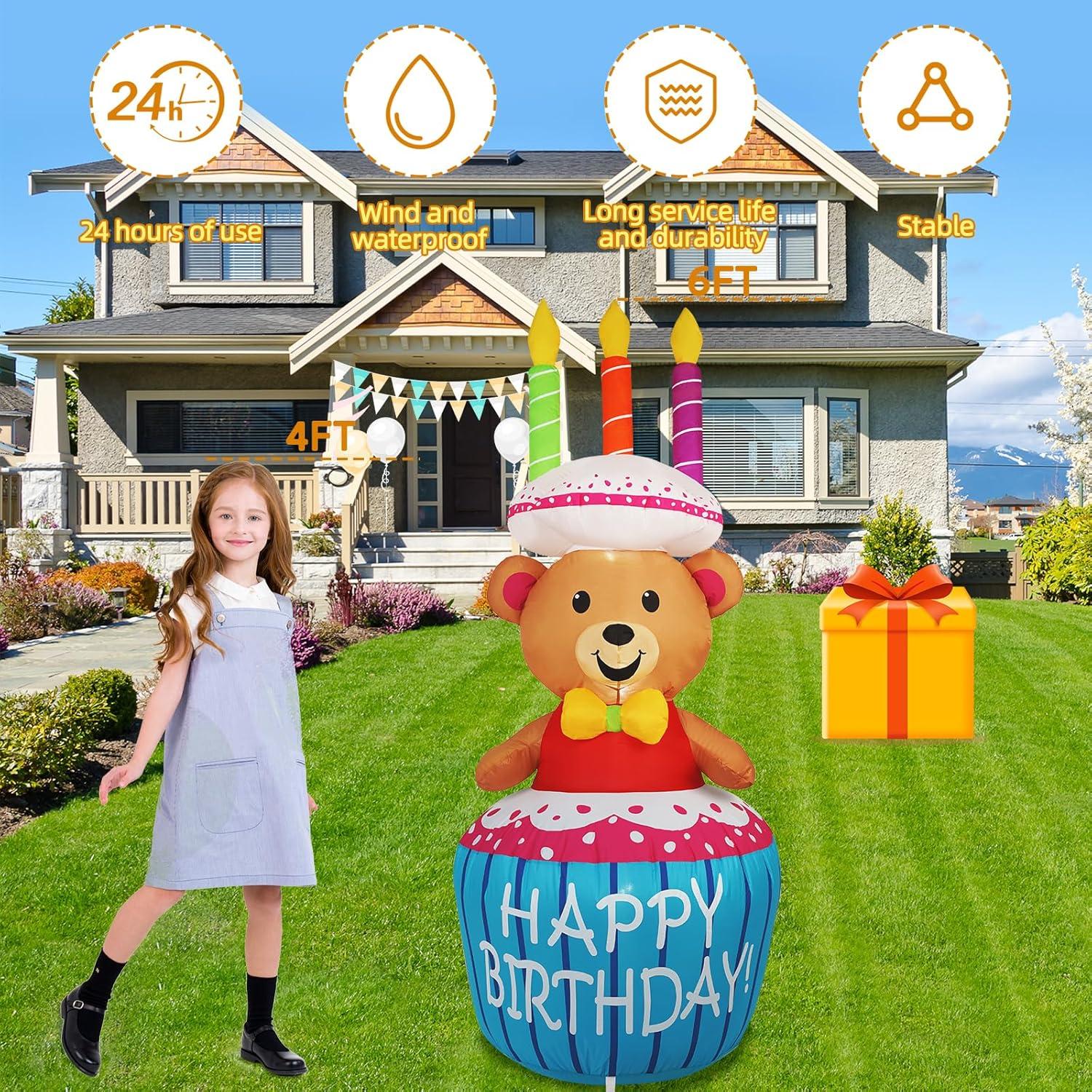 Decoración Inflable de Pastel de Cumpleaños Oso 4FT SHDEJTG