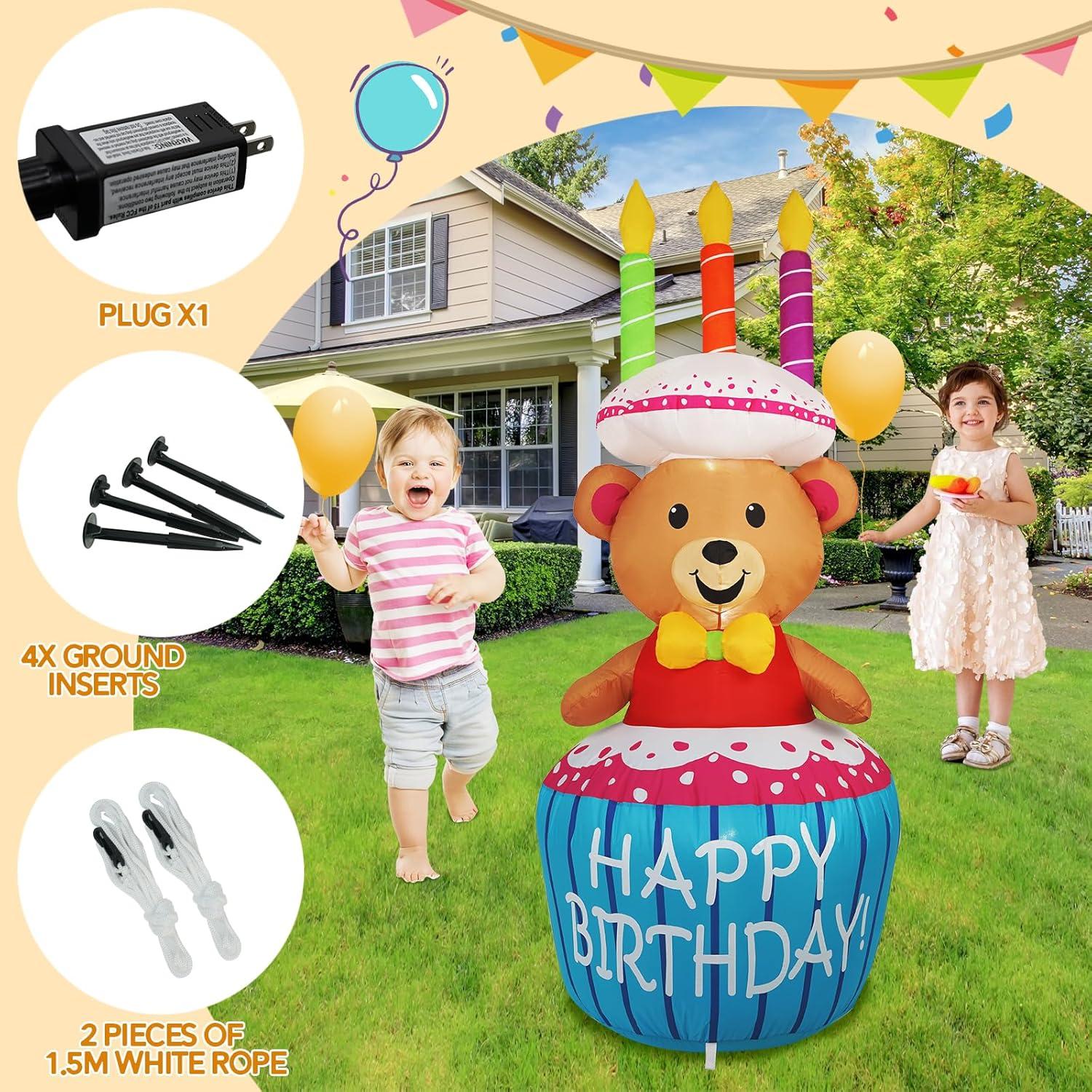 Decoración Inflable de Pastel de Cumpleaños Oso 4FT SHDEJTG