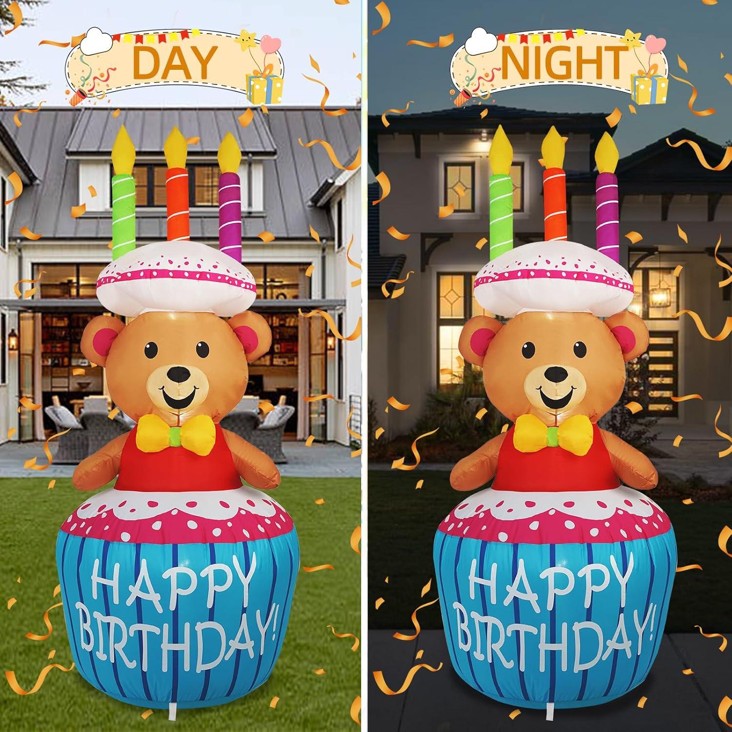 Decoración Inflable de Pastel de Cumpleaños Oso 4FT SHDEJTG