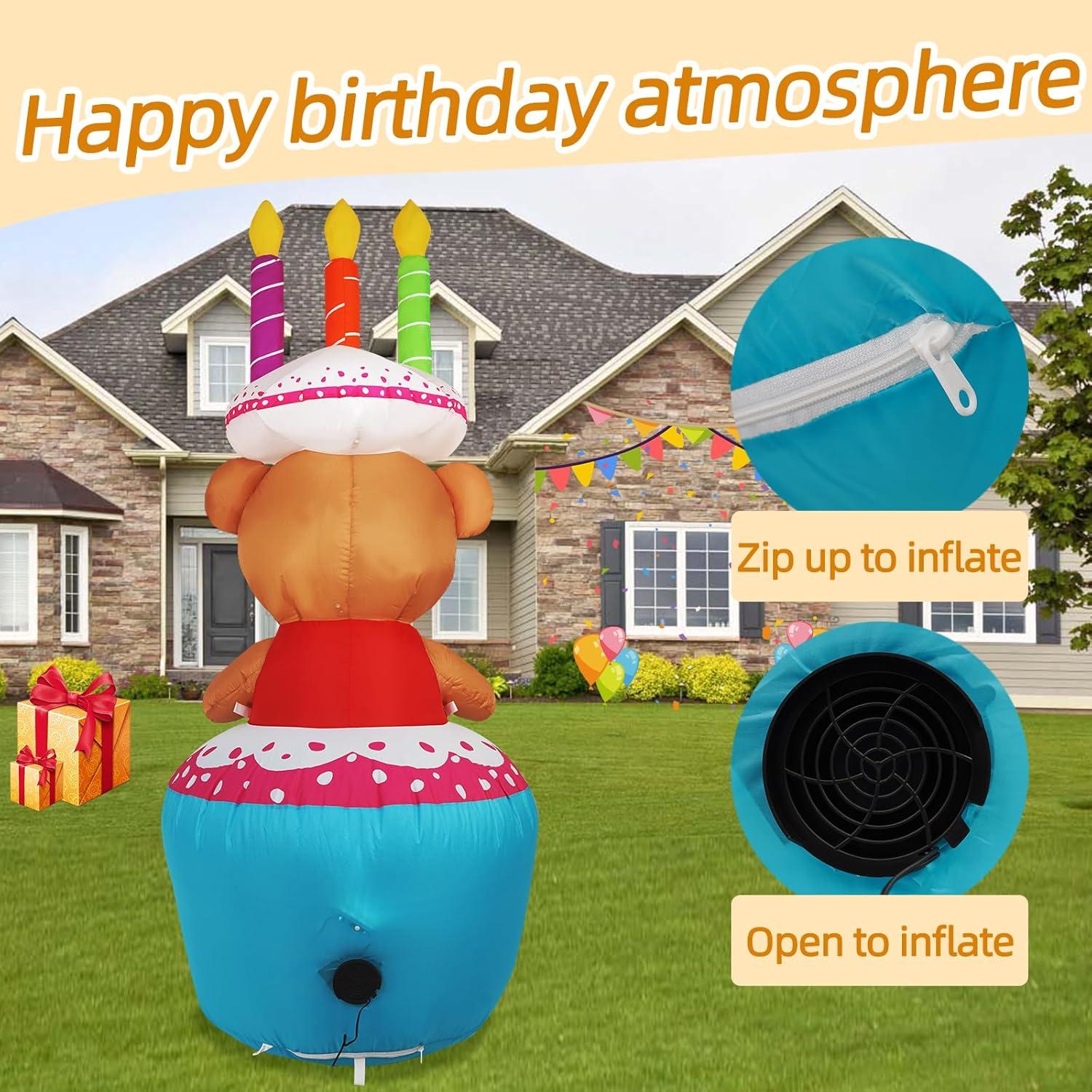 Decoración Inflable de Pastel de Cumpleaños Oso 4FT SHDEJTG